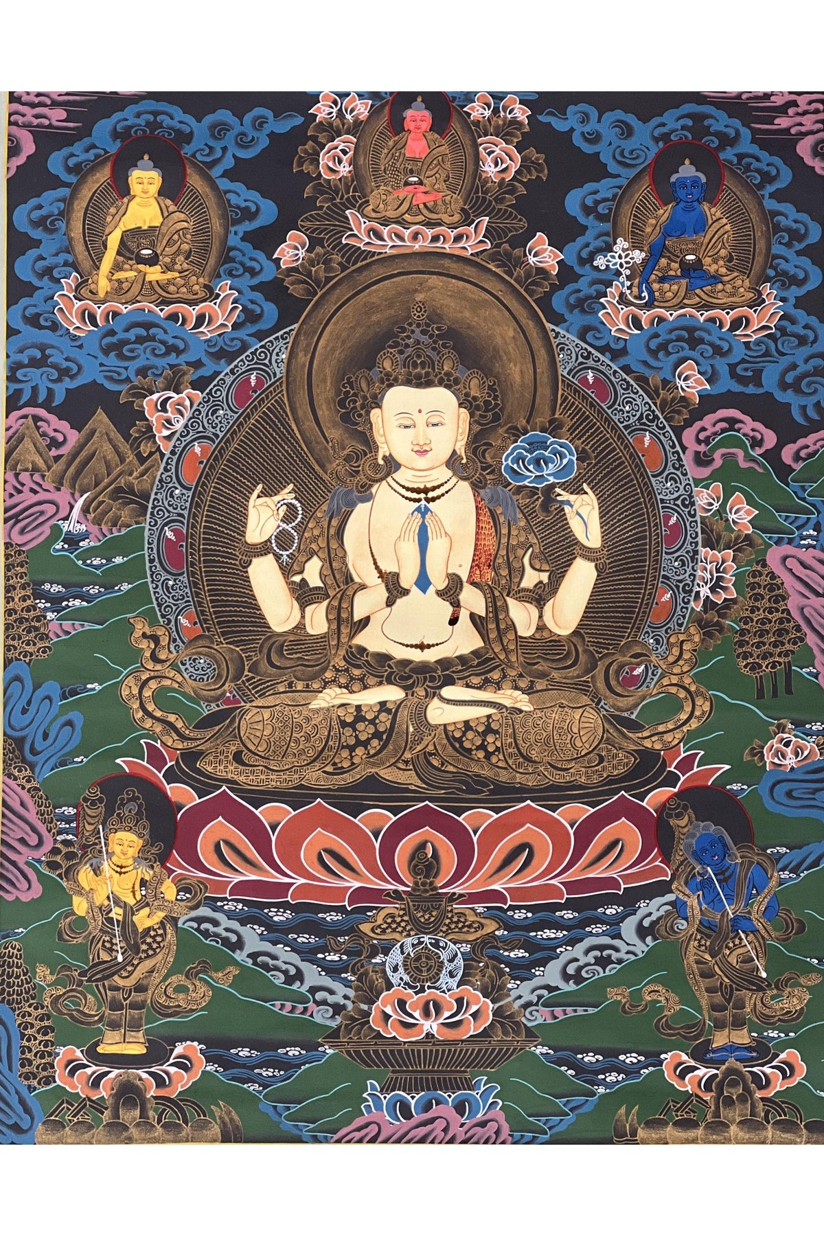 Hand-Painted Avalokiteshvara Thangka – Tibetan Buddha Art