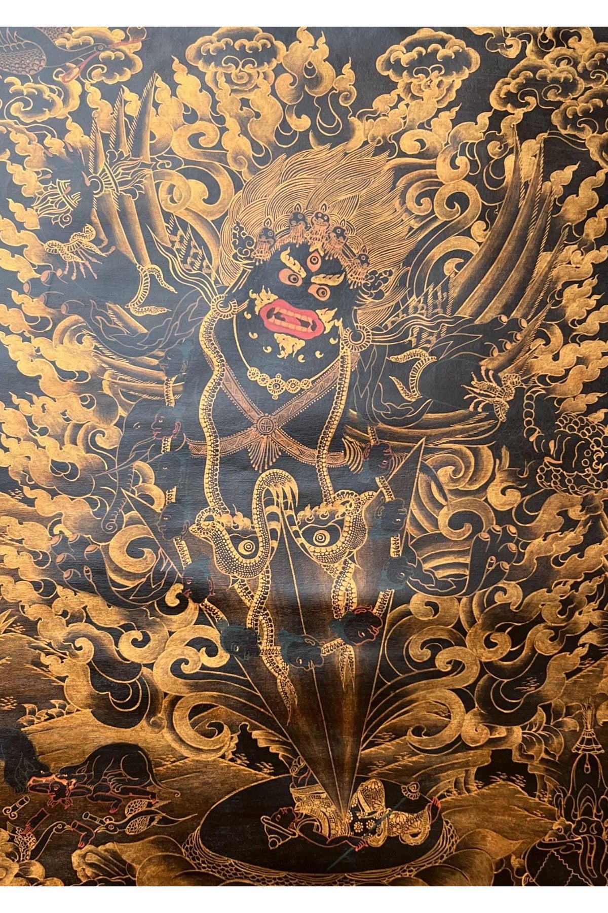 Guru Dragpo Thangka | Hand-Painted Wrathful Padmasambhava | Oil Varnished Painting with Silk Brocade