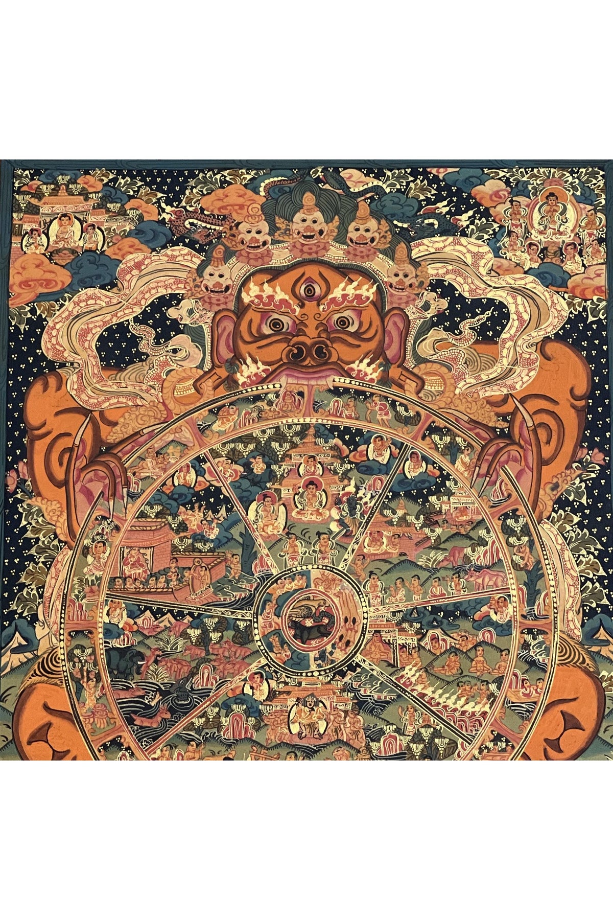 Hand-Painted Wheel of Life Thangka: Tibetan Mandala Painting