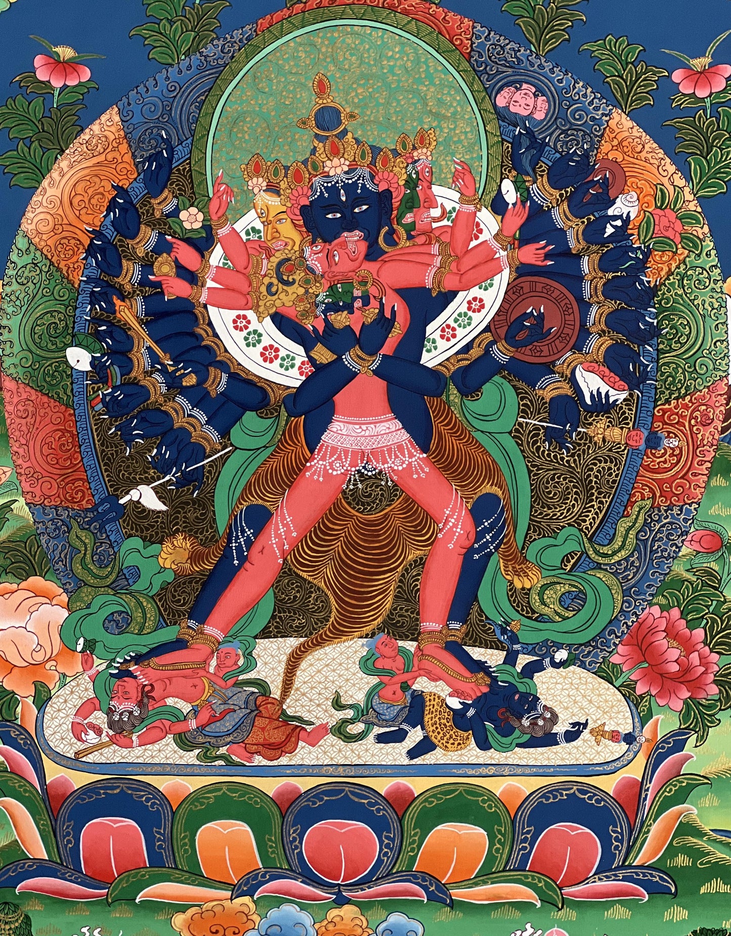 Hand-Painted Chakrasamvara Shakti Tibetan Thangka Painting on Cotton (22x29 in)