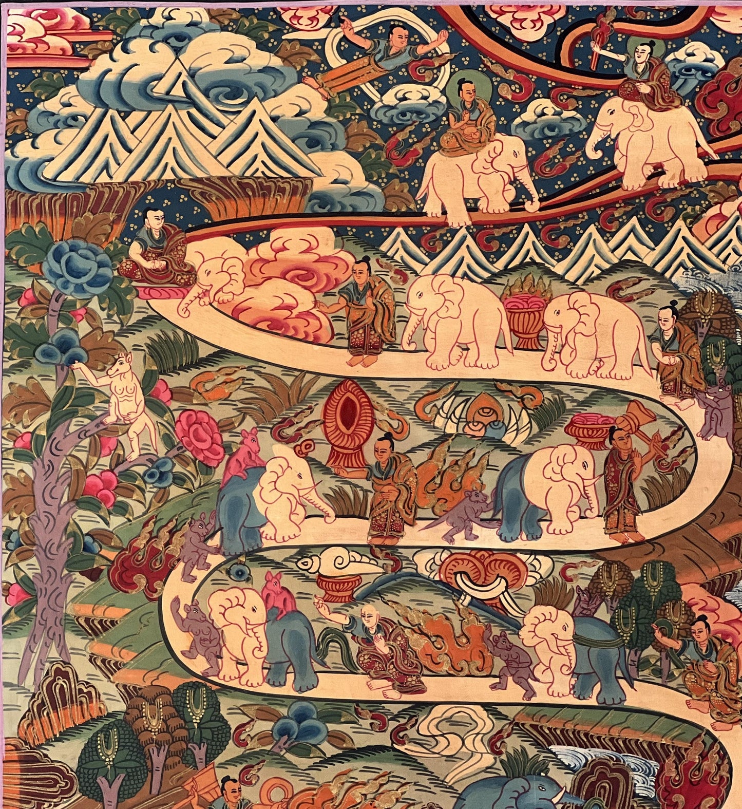 Hand-Painted Tibetan Thangka Art – Samatha Meditation Spiritual Wall Decor – Mind Training Painting
