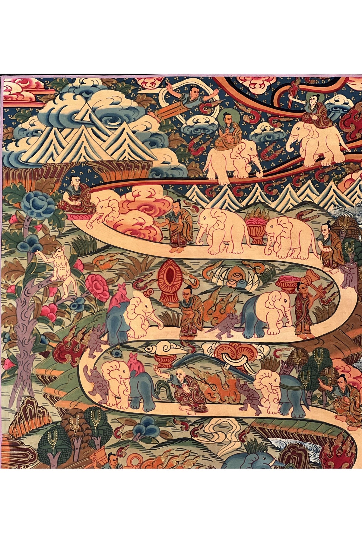 Hand-Painted Tibetan Thangka Art – Samatha Meditation Spiritual Wall Decor – Mind Training Painting