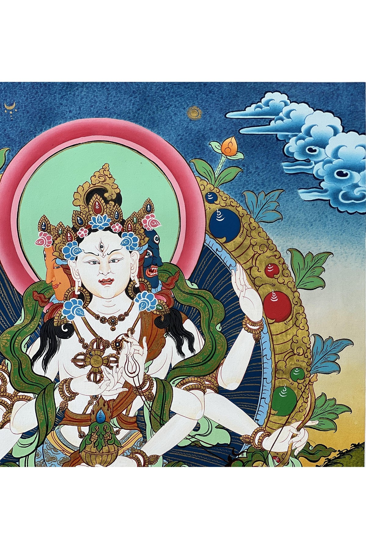 Namgyalma Thangka | Hand-Painted Long Life Goddess Tibetan Art with Silk Brocade