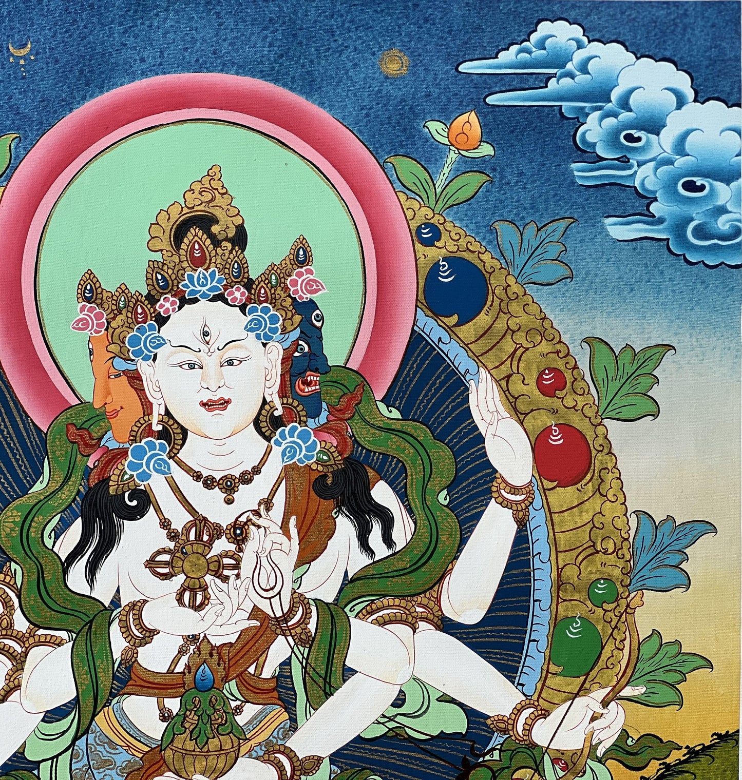 Namgyalma Thangka | Hand-Painted Long Life Goddess Tibetan Art with Silk Brocade