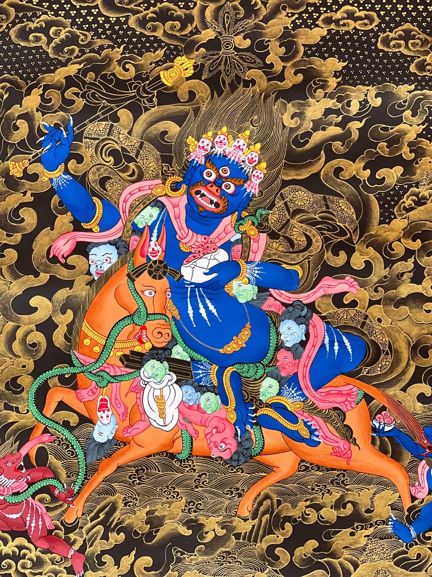 Hand-Painted Palden Lhamo Thangka – Tibetan Silk Framed Buddhist Art