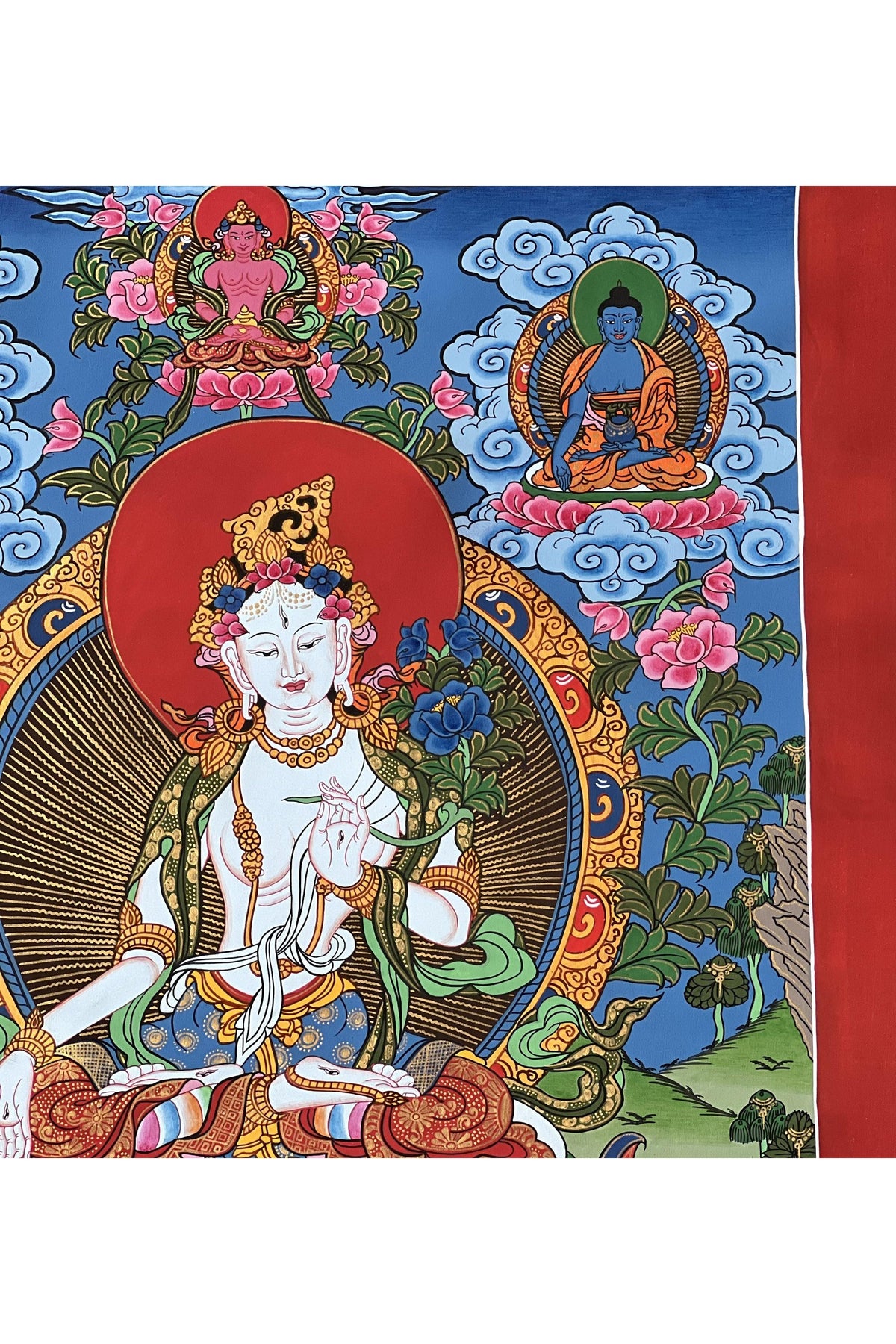 Hand-Painted White Tara Thangka – Tibetan Meditation Art, Nepal