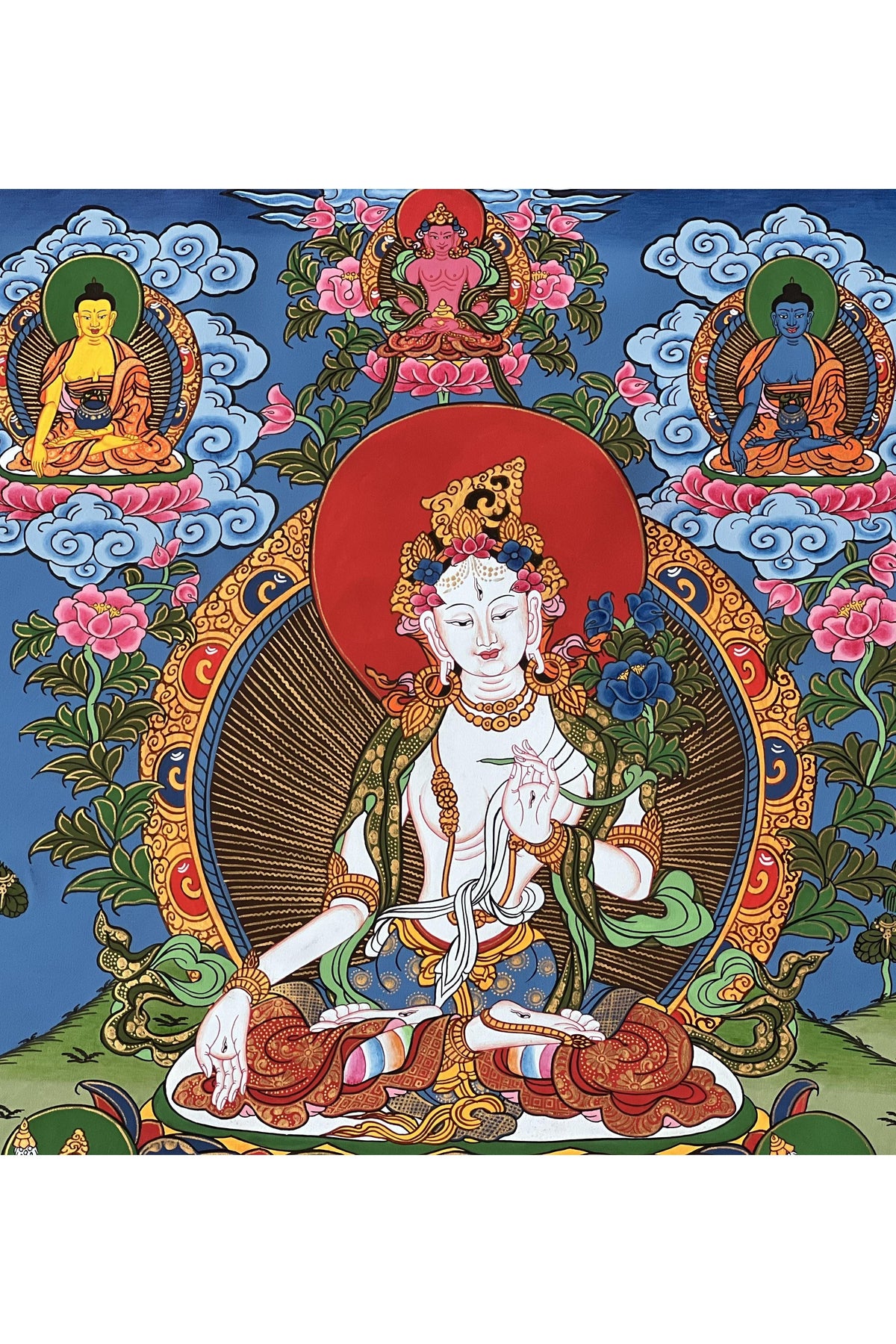 Hand-Painted White Tara Thangka – Tibetan Meditation Art, Nepal (15x20)