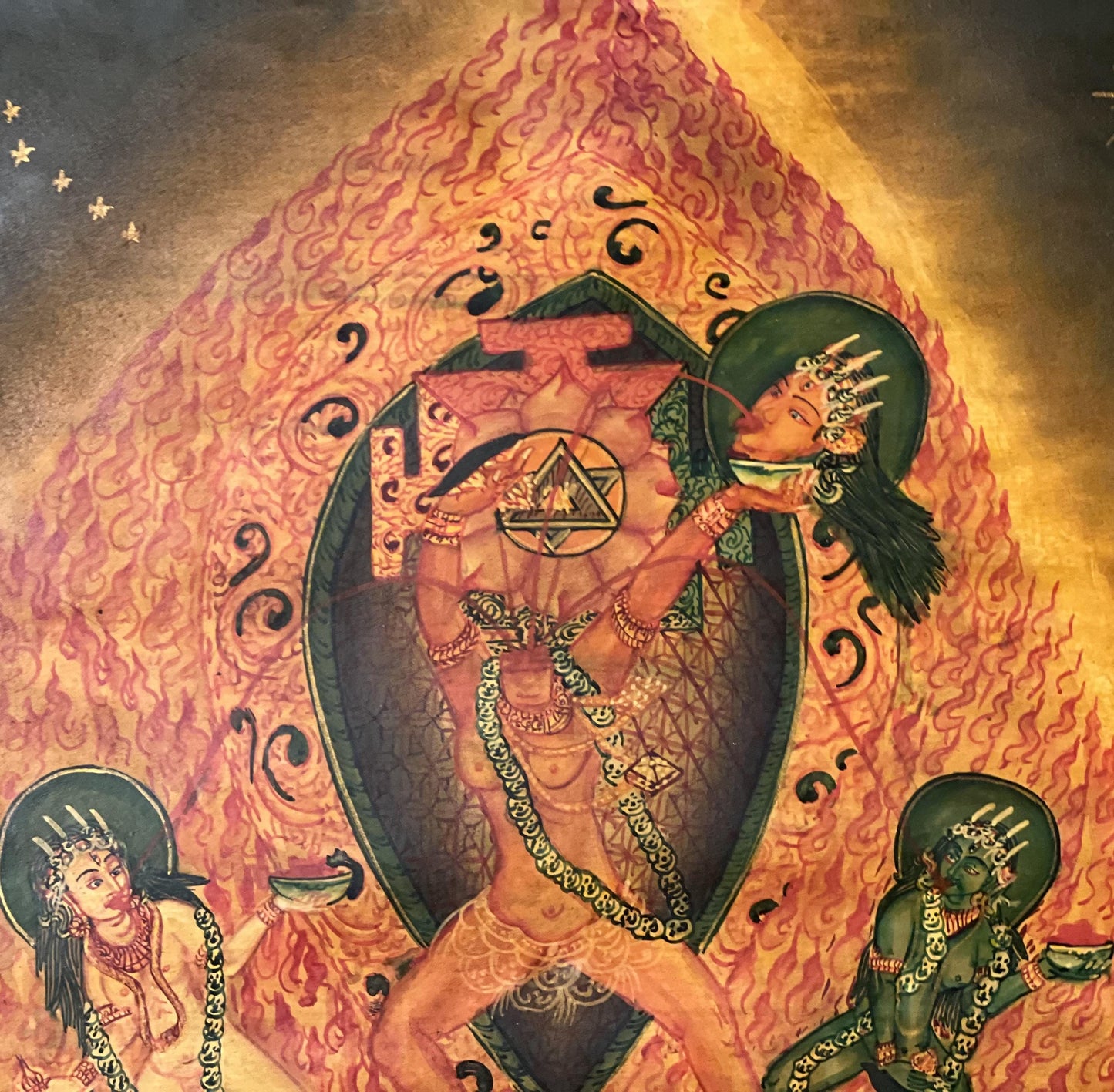 Hand-Painted Chhinnamasta Thangka – Tantric Buddhist Art with Silk Brocade