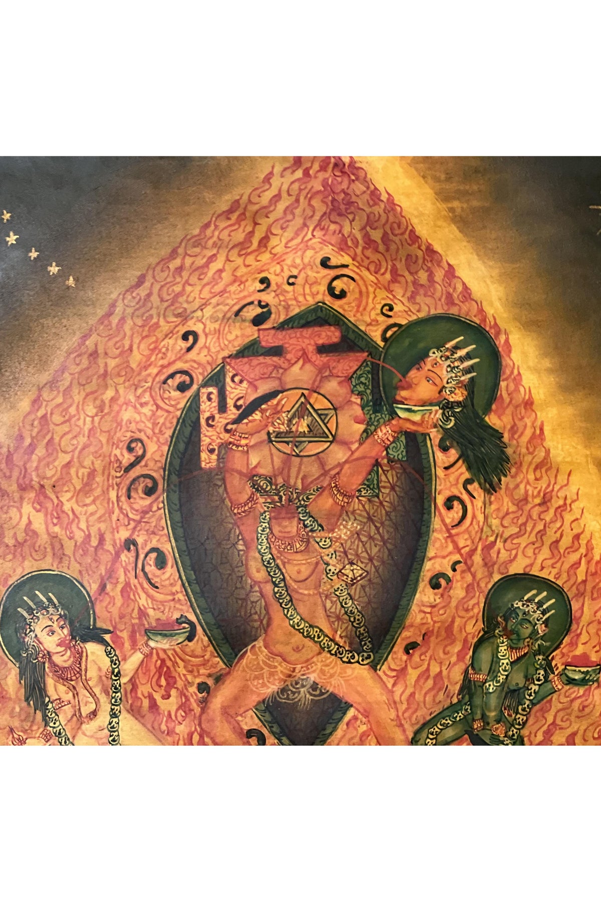 Hand-Painted Chhinnamasta Thangka – Tantric Buddhist Art with Silk Brocade