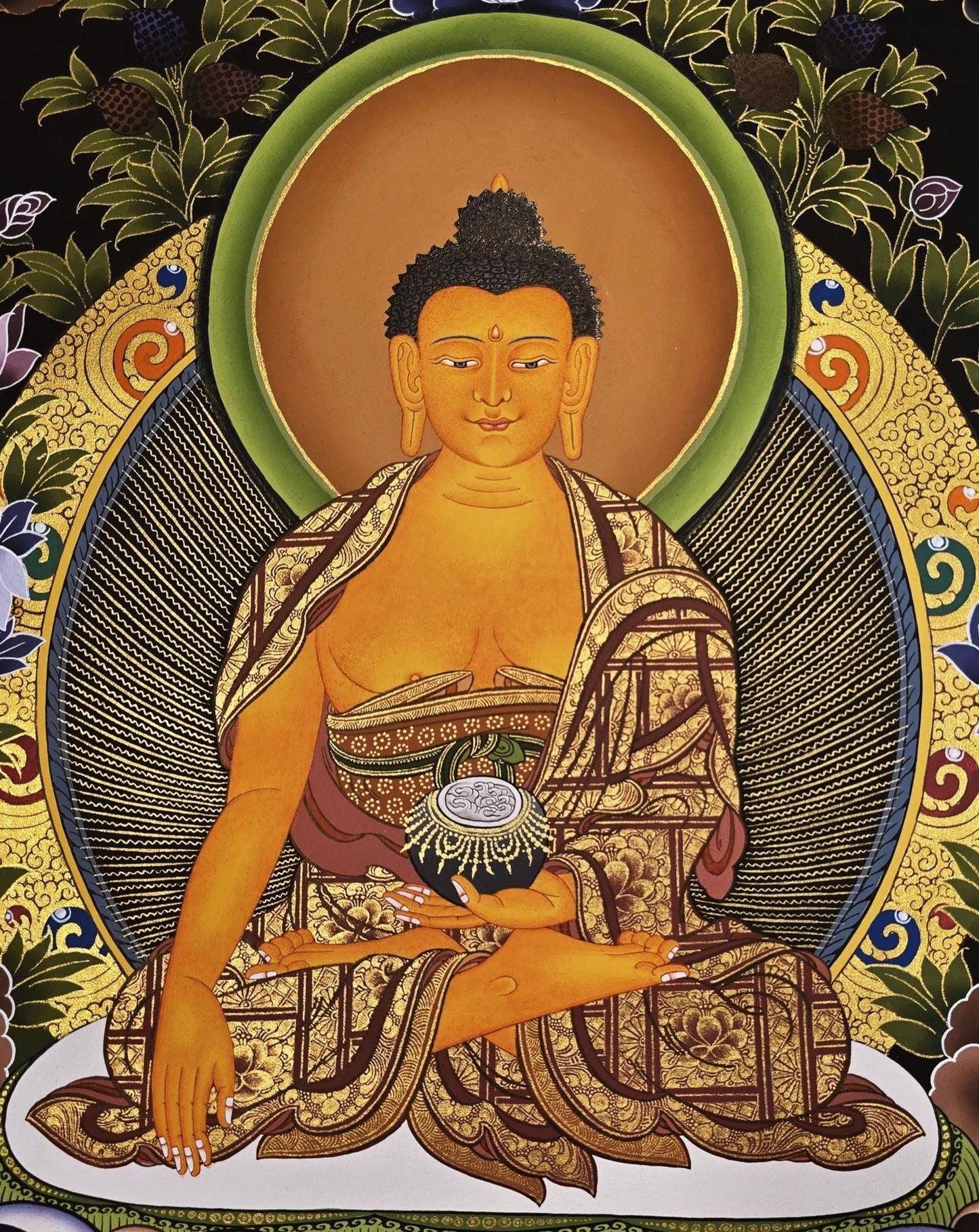 Hand-Painted Buddha Thangka | Shakyamuni, Gold Detailing, Nepalese Buddhist Art