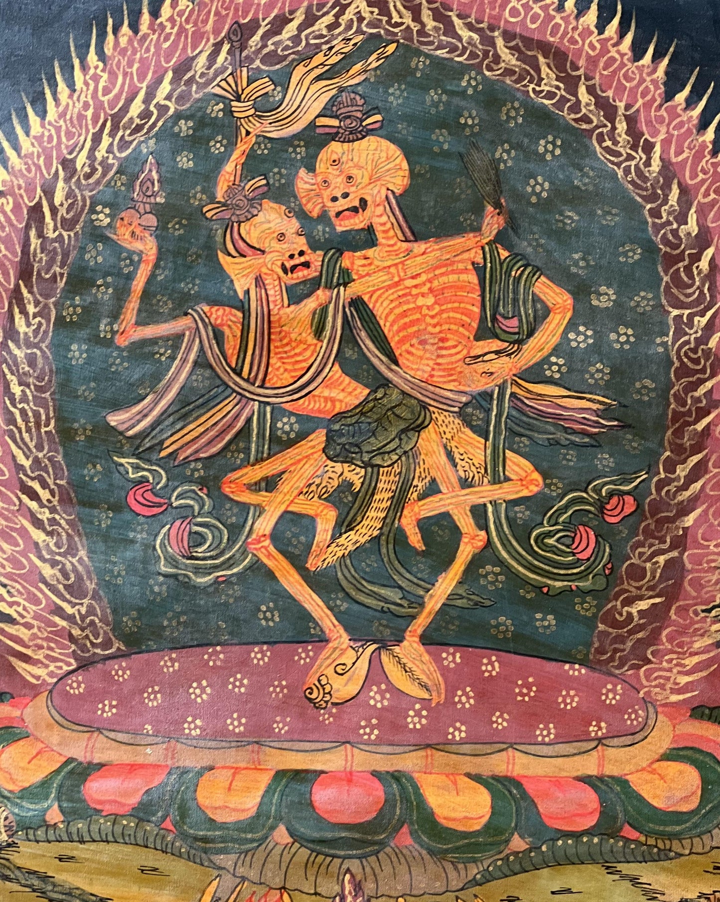 Hand Painted Citipati Thangka: Dancing Skeletons, Tibetan Meditation Art