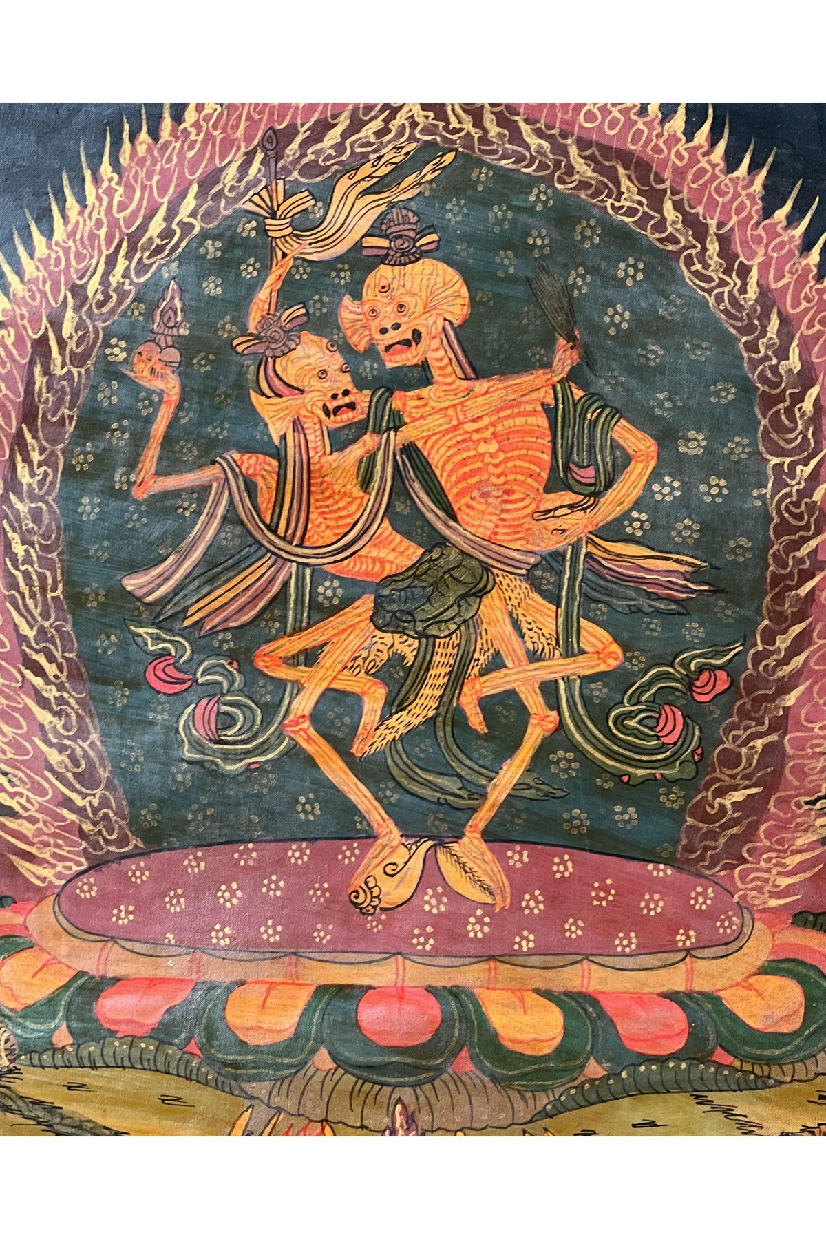 Hand Painted Citipati Thangka: Dancing Skeletons, Tibetan Meditation Art