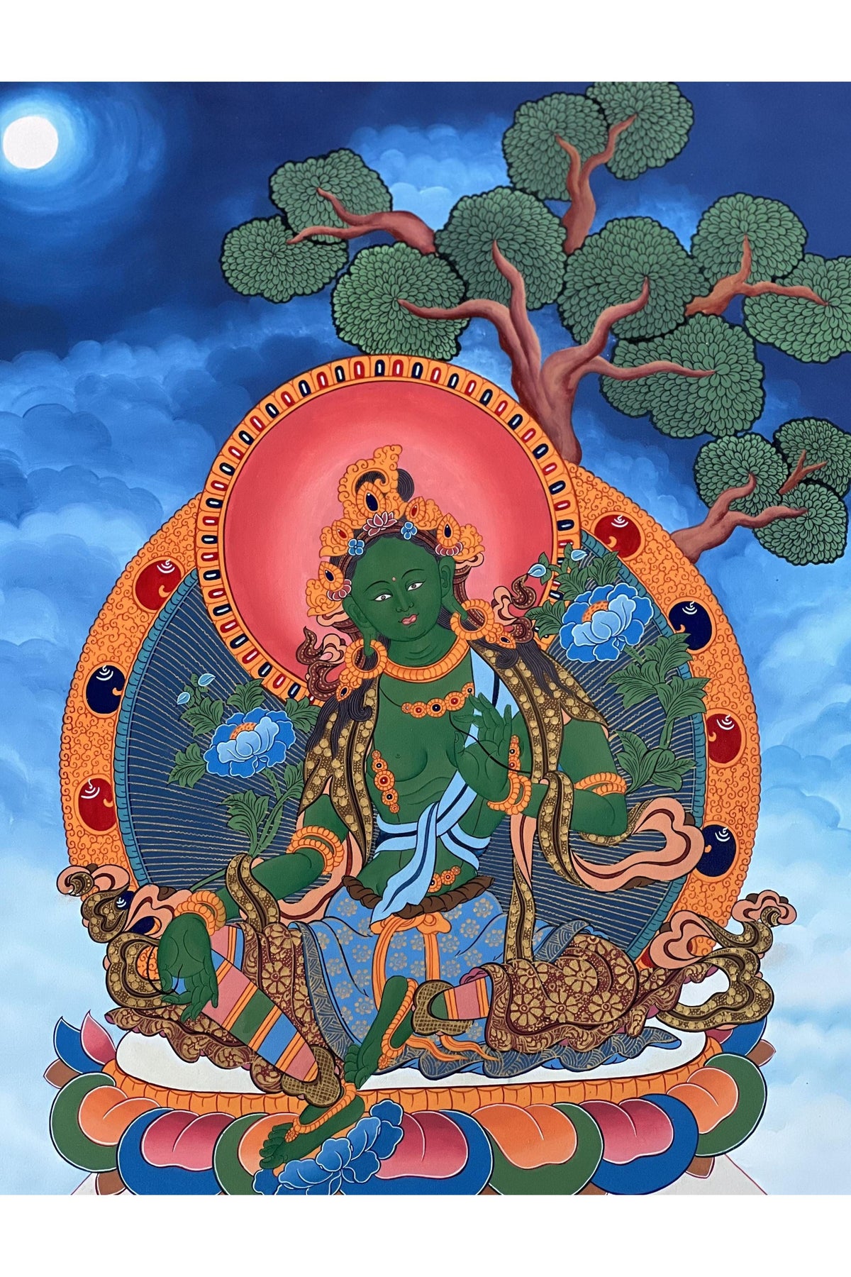 Green Tara Thangka Painting - Hand-Painted Tibetan Wall Art (20" x 30")