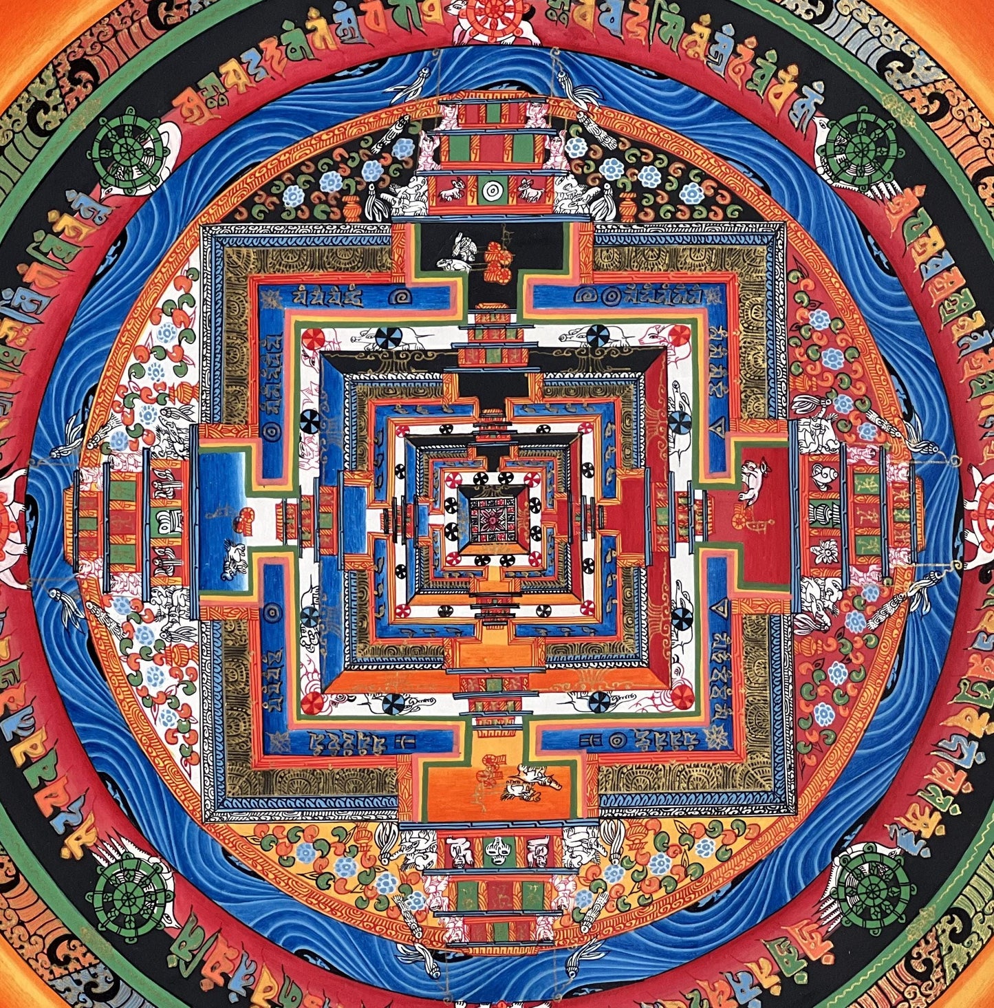 Kalachakra Mandala Tibetan Thangka Painting – Hand-Painted Wheel of Time Sacred Art