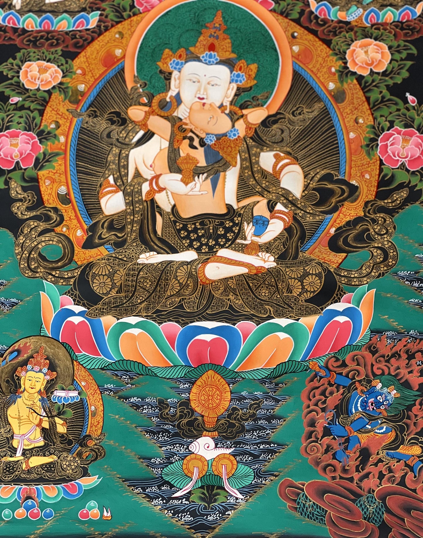 Hand-Painted Vajrasattva Shakti Thangka – Tibetan Meditation Art