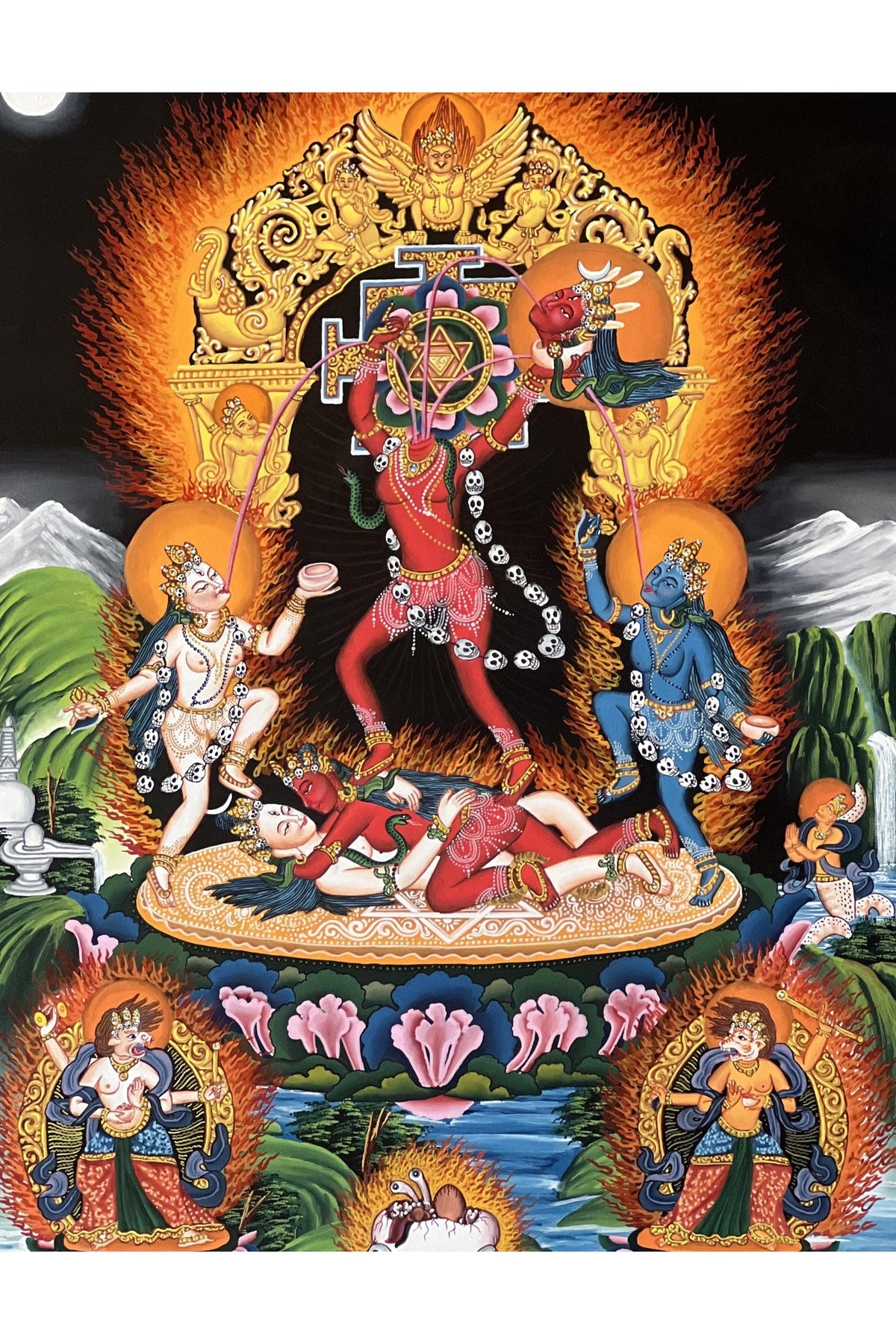 Hand-Painted Chhinnamasta Thangka | Newari Paubha Tantric Art