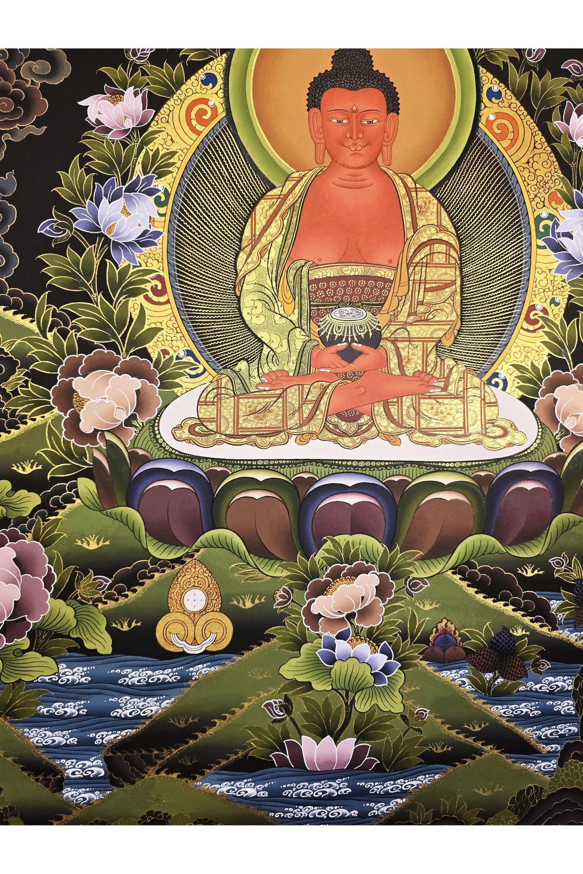 Amitabha Buddha Thangka Painting | 24K Gold, Tibetan Art