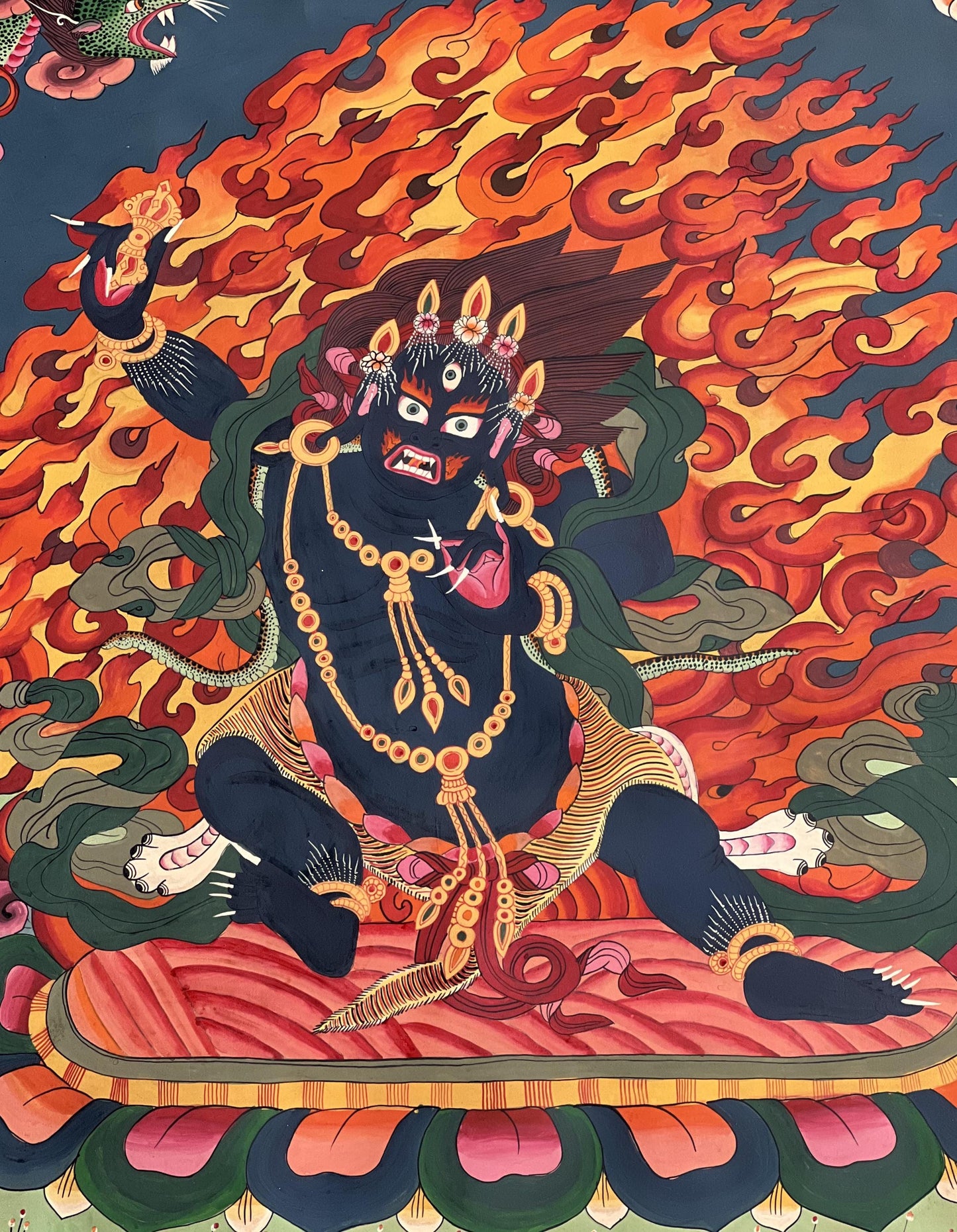 Large, Hand-Painted Six-Armed Mahakala Thangka - Tibetan Masterpiece for Compassion and Meditation - Wall Hanging for Homes and Shrines
