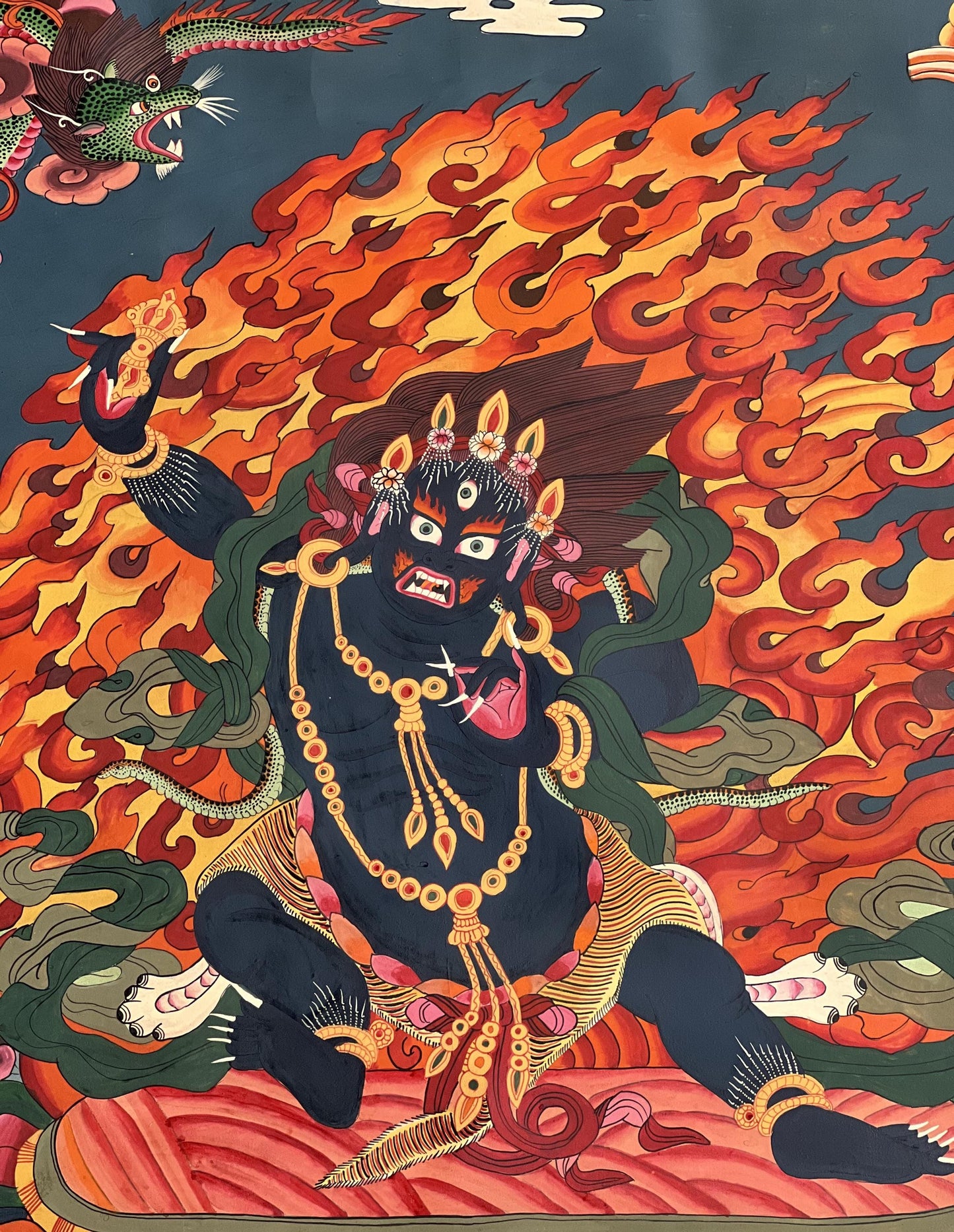 Large, Hand-Painted Six-Armed Mahakala Thangka - Tibetan Masterpiece for Compassion and Meditation - Wall Hanging for Homes and Shrines