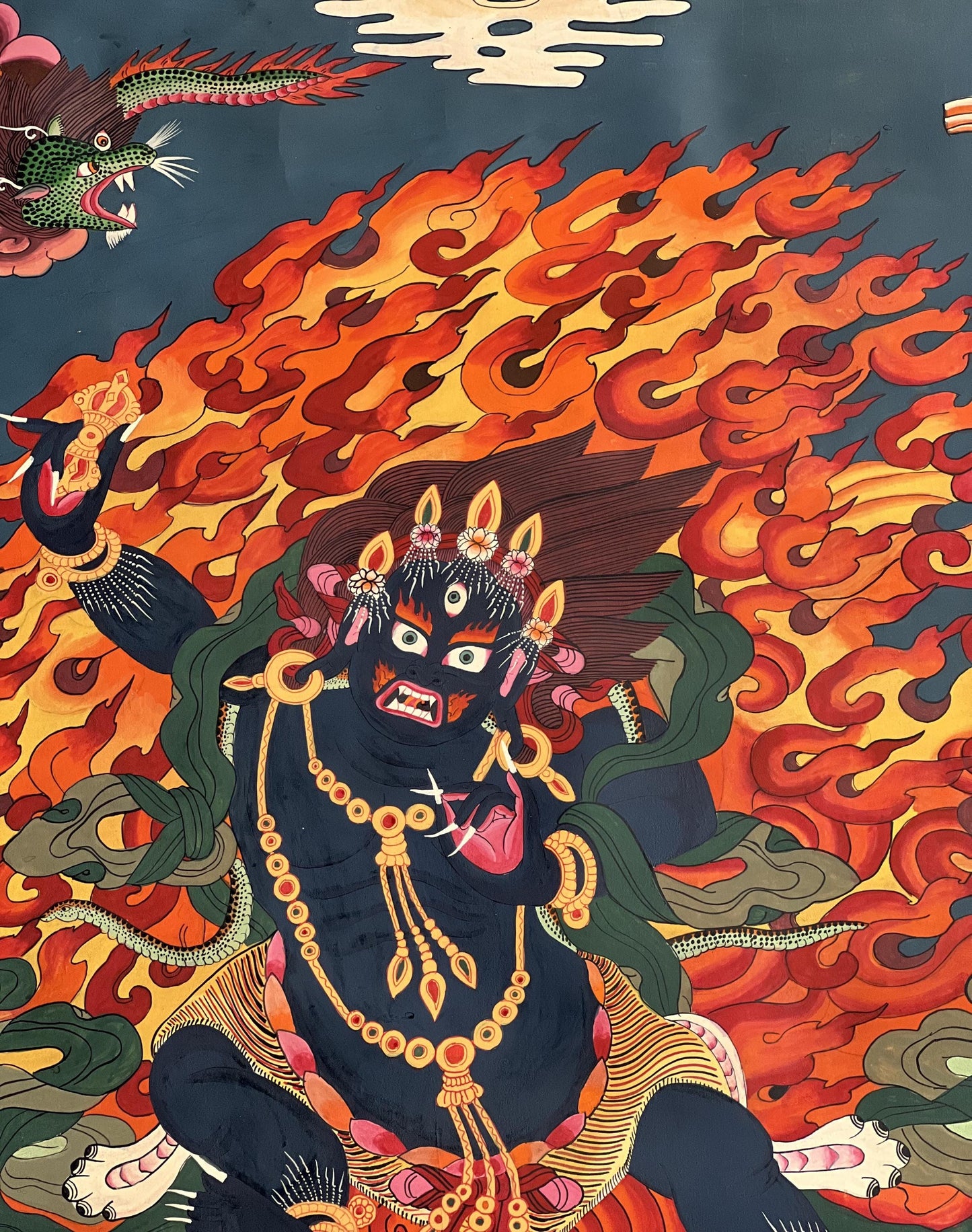 Large, Hand-Painted Six-Armed Mahakala Thangka - Tibetan Masterpiece for Compassion and Meditation - Wall Hanging for Homes and Shrines