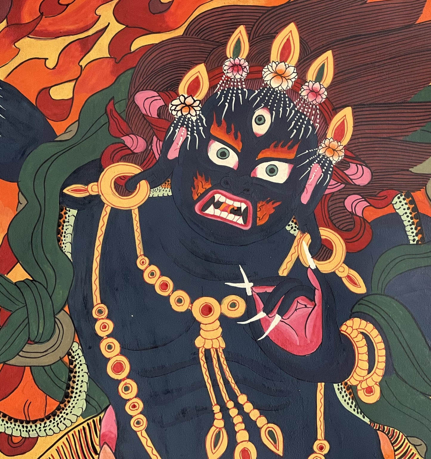 Large, Hand-Painted Six-Armed Mahakala Thangka - Tibetan Masterpiece for Compassion and Meditation - Wall Hanging for Homes and Shrines