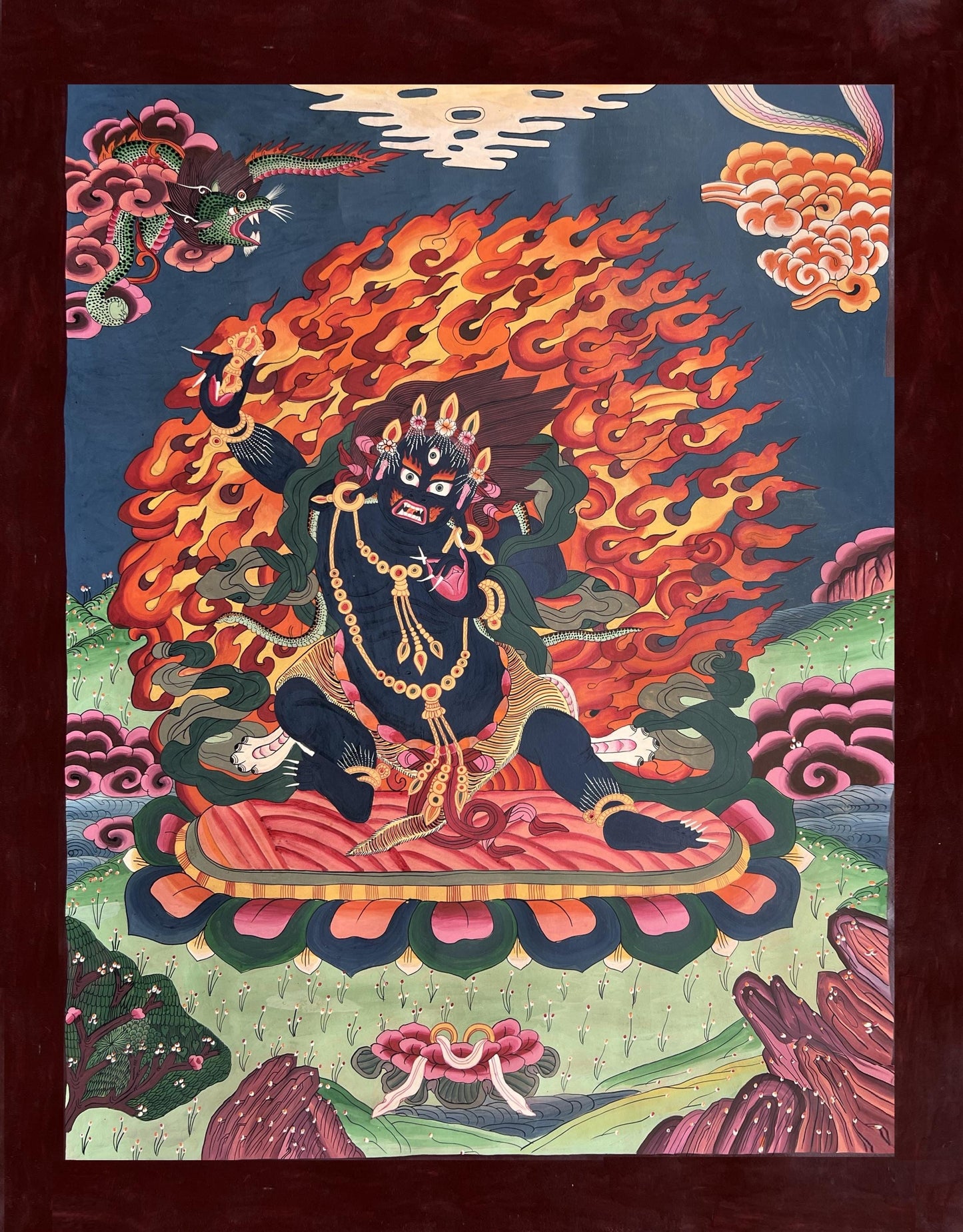 Large, Hand-Painted Six-Armed Mahakala Thangka - Tibetan Masterpiece for Compassion and Meditation - Wall Hanging for Homes and Shrines