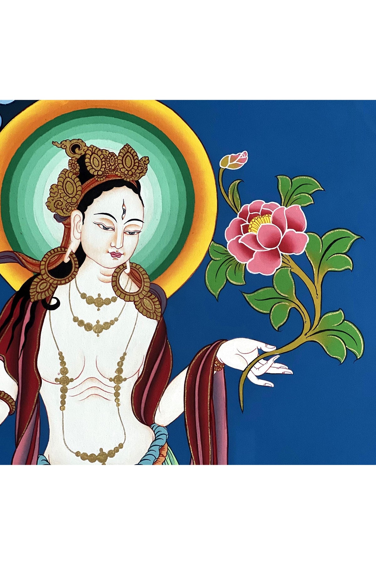 Hand-Painted Standing White Tara Thangka | Tibetan Goddess of Compassion Art