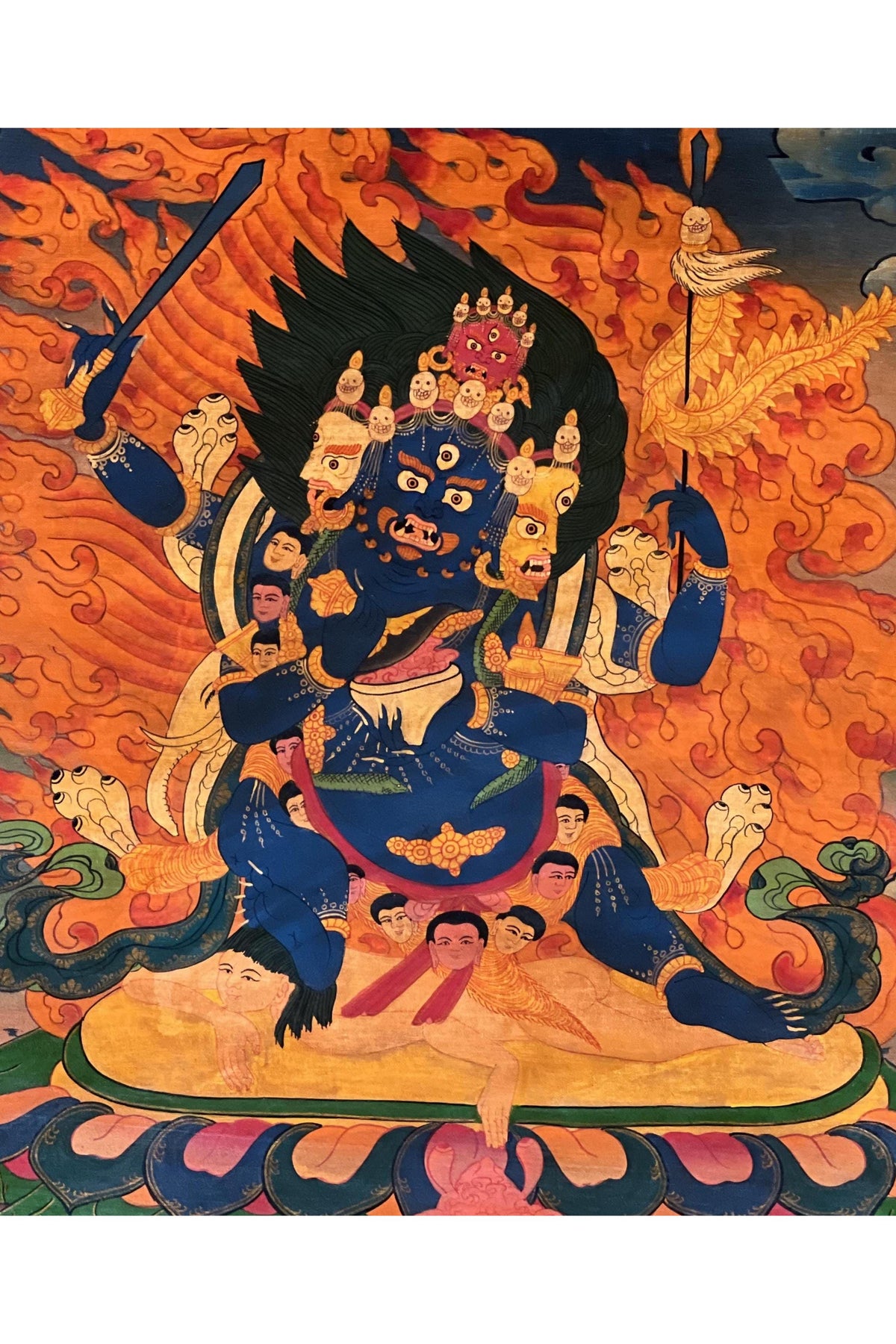 Hand-Painted Chaturmukha Mahakala Thangka – Tibetan Deity Art