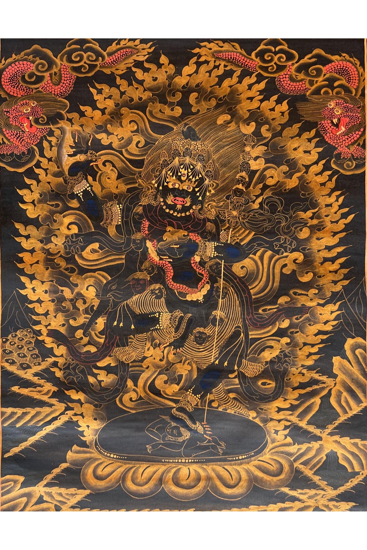 Hand-Painted Vajravarahi Thangka | Black & Gold Tibetan Buddha Art