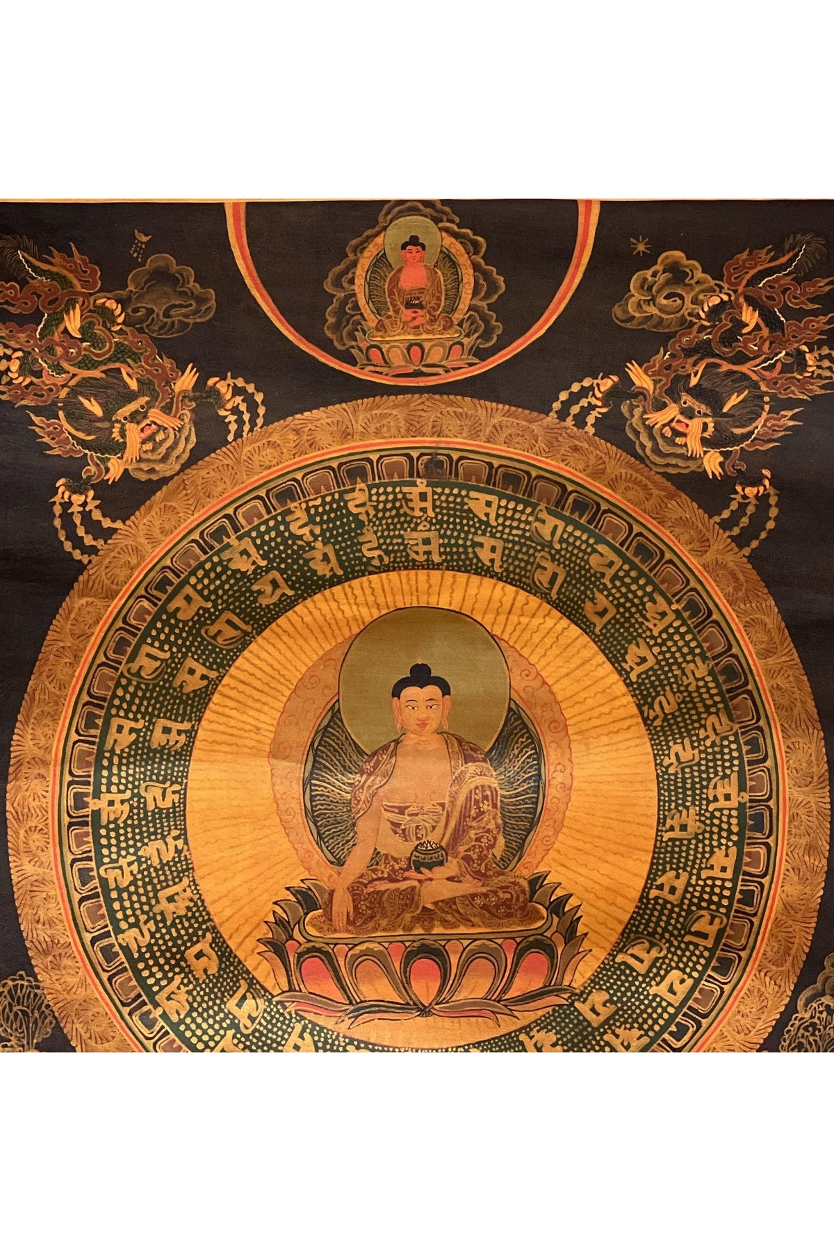 Hand-Painted Shakyamuni Buddha Thangka | Tibetan Oil Painting with Silk Brocade