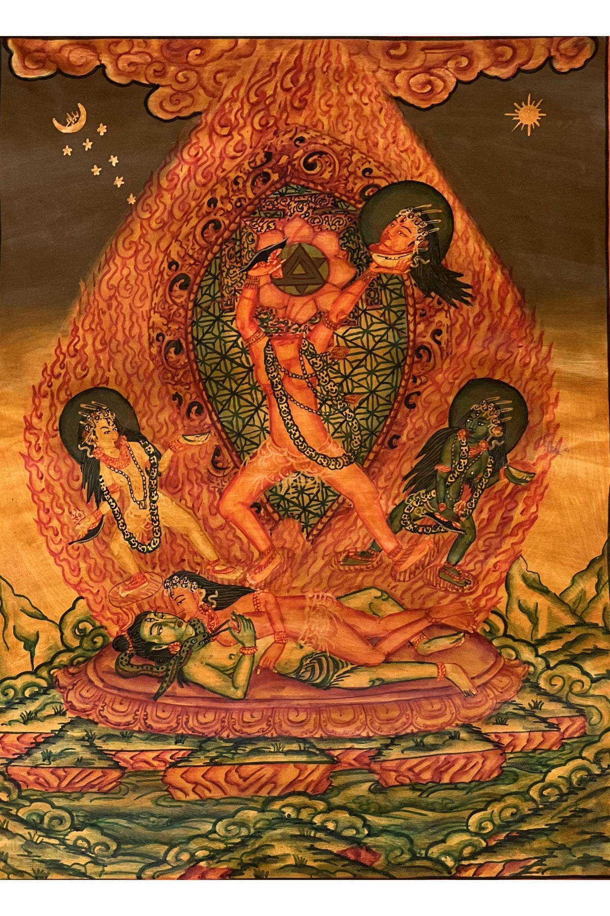 Hand-Painted Chhinnamasta Thangka | Hindu-Buddhist Tantric Art with Silk Brocade