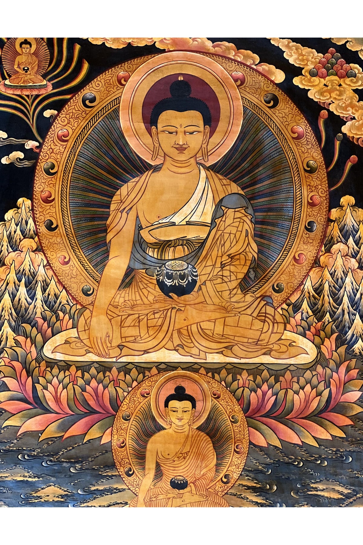 Hand-Painted Shakyamuni Buddha Thangka – Tibetan Art, Meditation Decor (24.5 x 33 in)