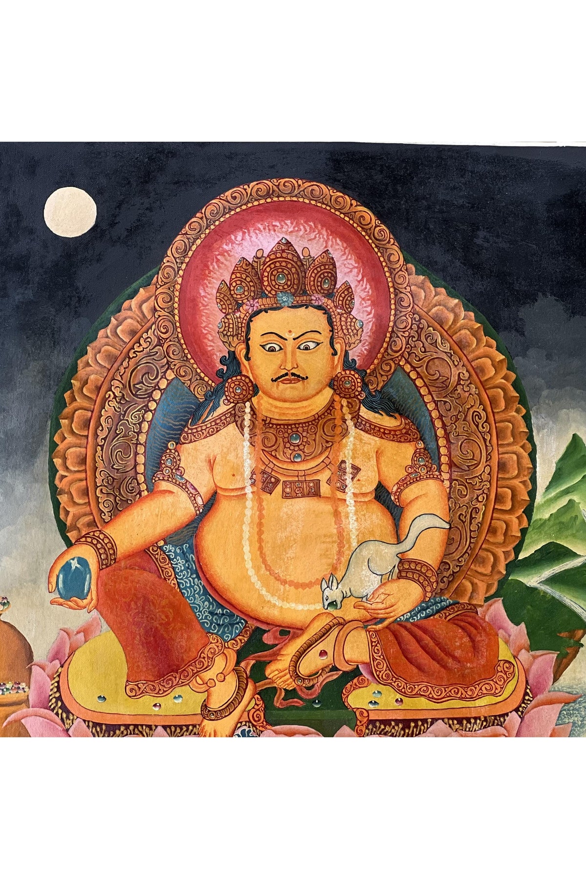 Hand Painted Jambhala Thangka | Newari Kubera God of Wealth Painting