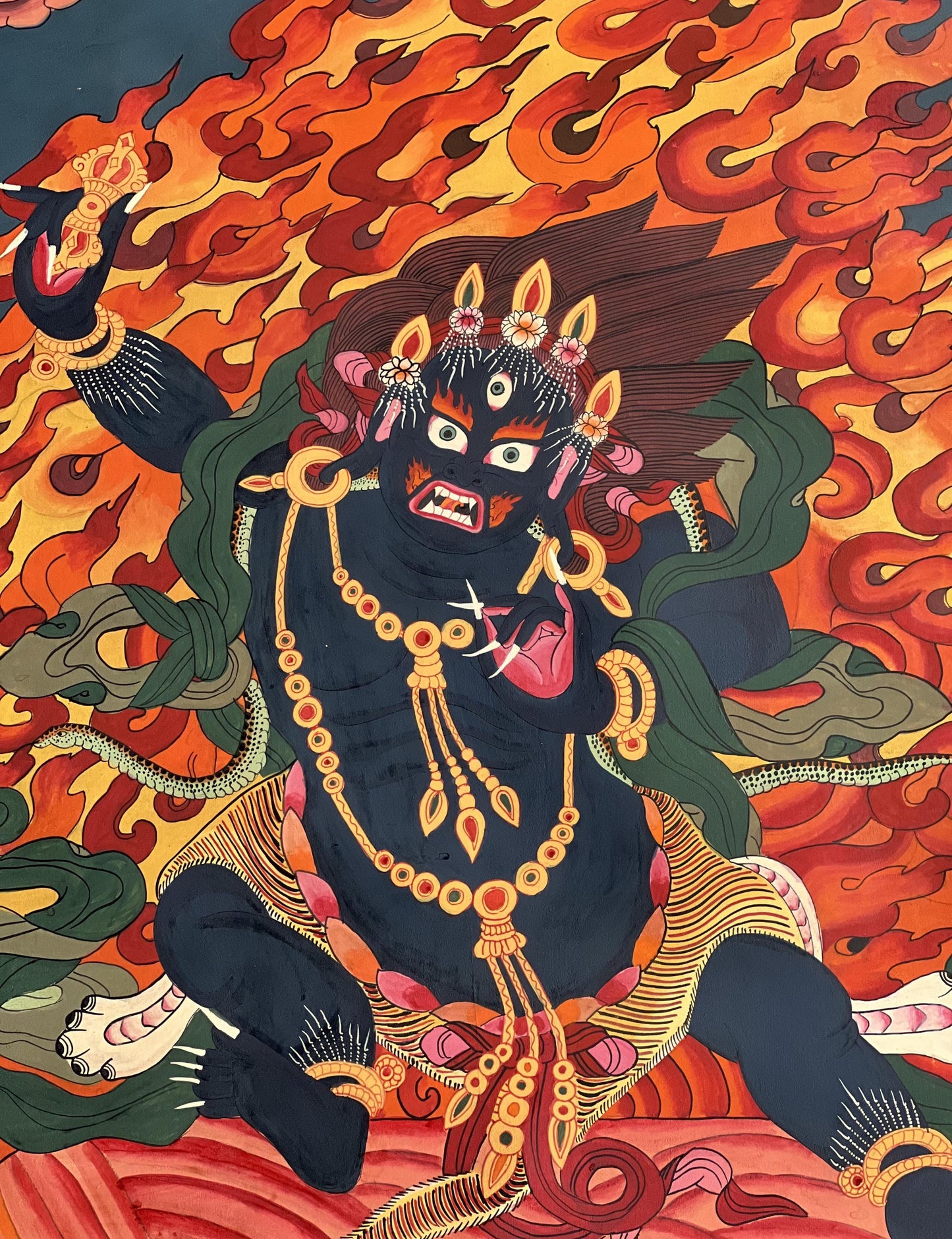 Large, Hand-Painted Six-Armed Mahakala Thangka - Tibetan Masterpiece for Compassion and Meditation - Wall Hanging for Homes and Shrines
