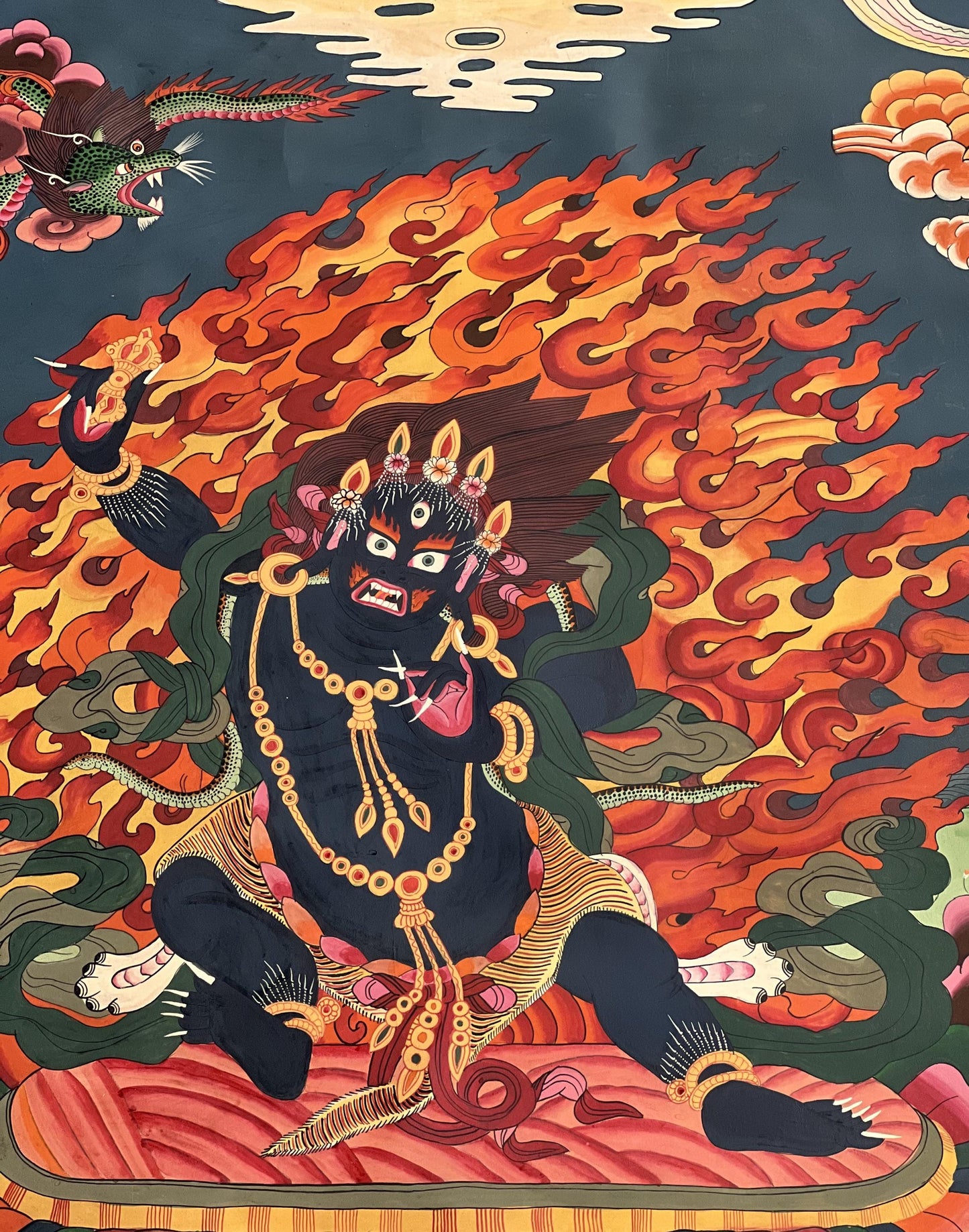 Large, Hand-Painted Six-Armed Mahakala Thangka - Tibetan Masterpiece for Compassion and Meditation - Wall Hanging for Homes and Shrines