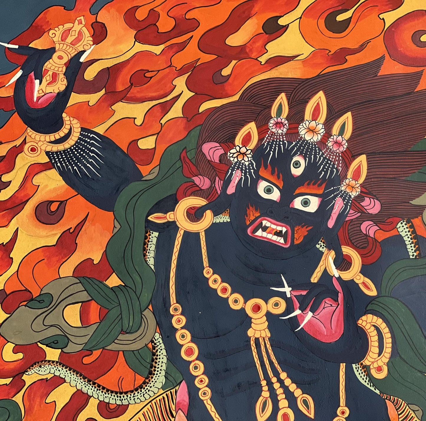 Large, Hand-Painted Six-Armed Mahakala Thangka - Tibetan Masterpiece for Compassion and Meditation - Wall Hanging for Homes and Shrines