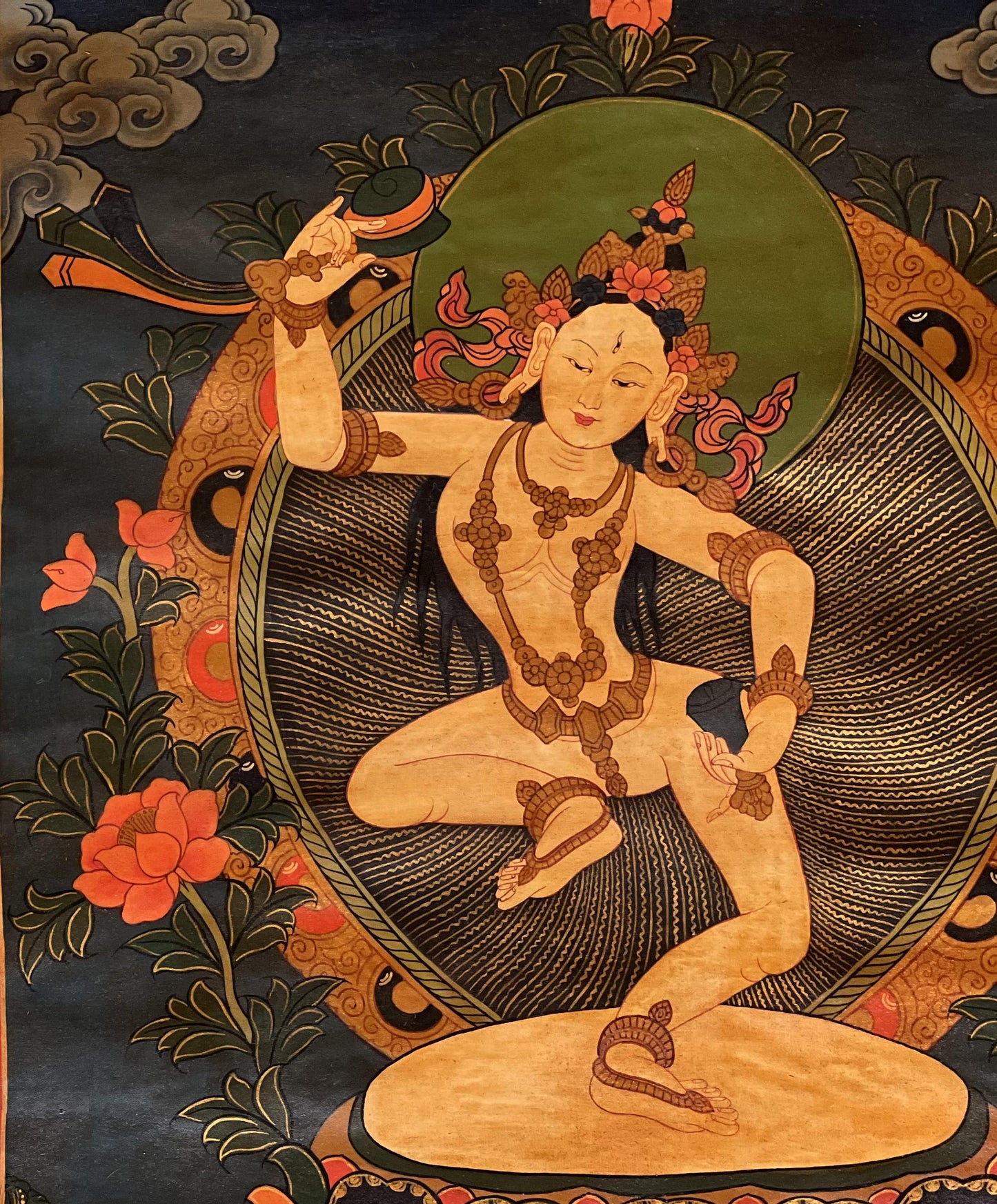 Machig Labdron Thangka Painting | Tibetan Yogini Art | Original Hand-Painted Masterpiece | Buddhist Oil Varnished Art with Silk Brocade