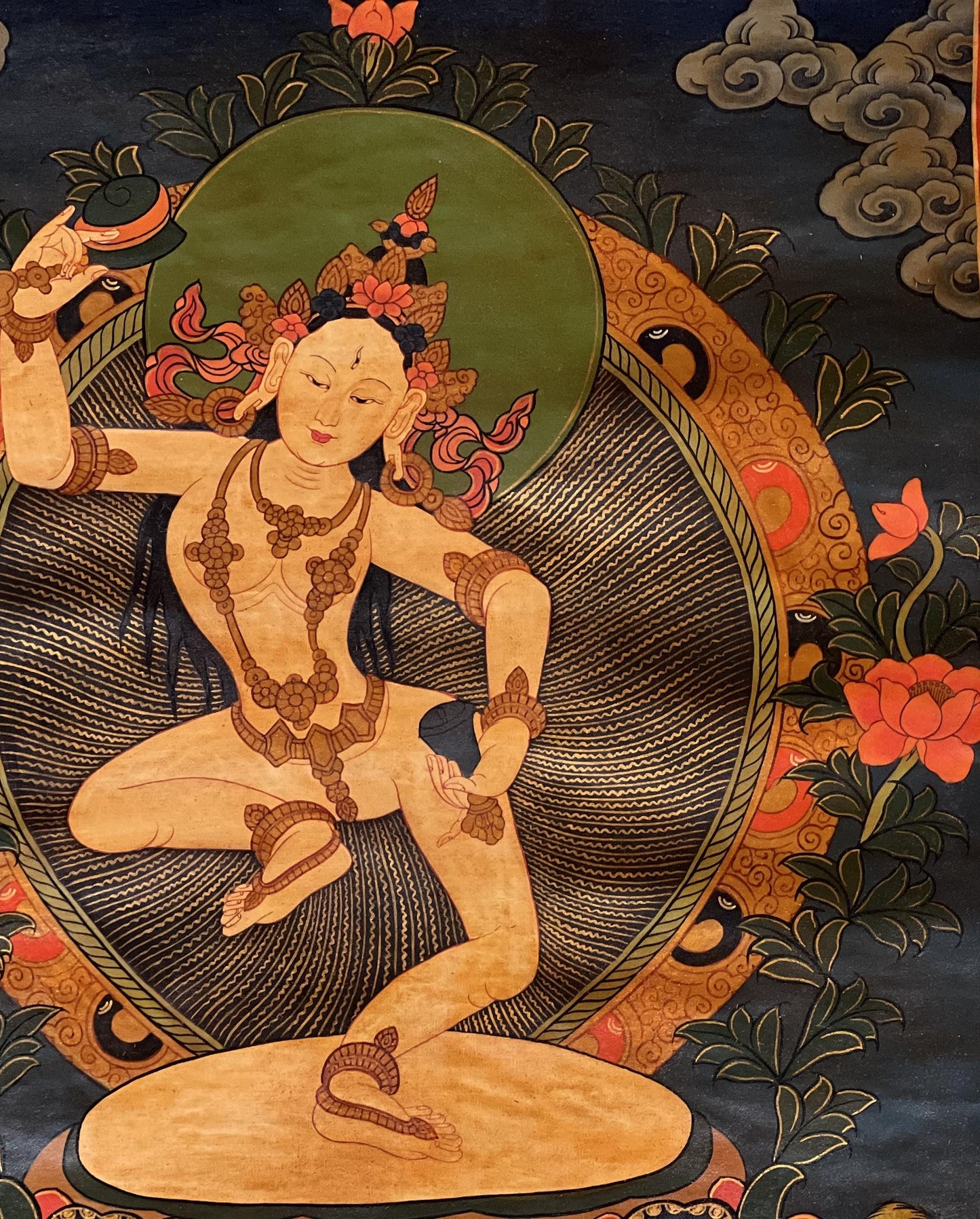 Machig Labdron Thangka Painting | Tibetan Yogini Art | Original Hand-Painted Masterpiece | Buddhist Oil Varnished Art with Silk Brocade