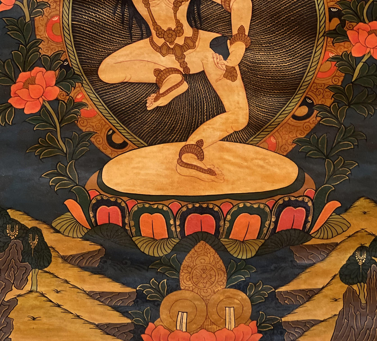 Machig Labdron Thangka Painting | Tibetan Yogini Art | Original Hand-Painted Masterpiece | Buddhist Oil Varnished Art with Silk Brocade