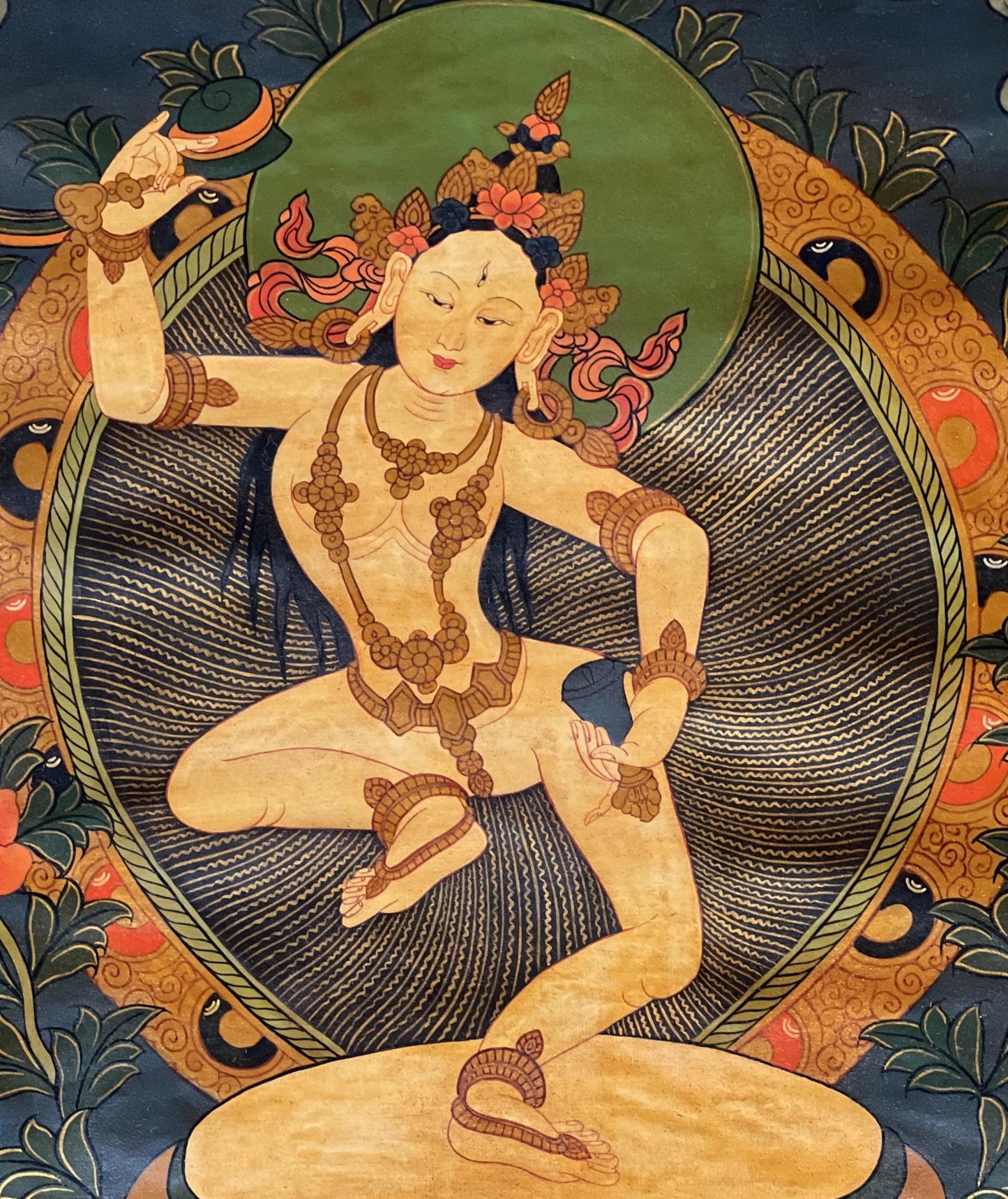 Machig Labdron Thangka Painting | Tibetan Yogini Art | Original Hand-Painted Masterpiece | Buddhist Oil Varnished Art with Silk Brocade