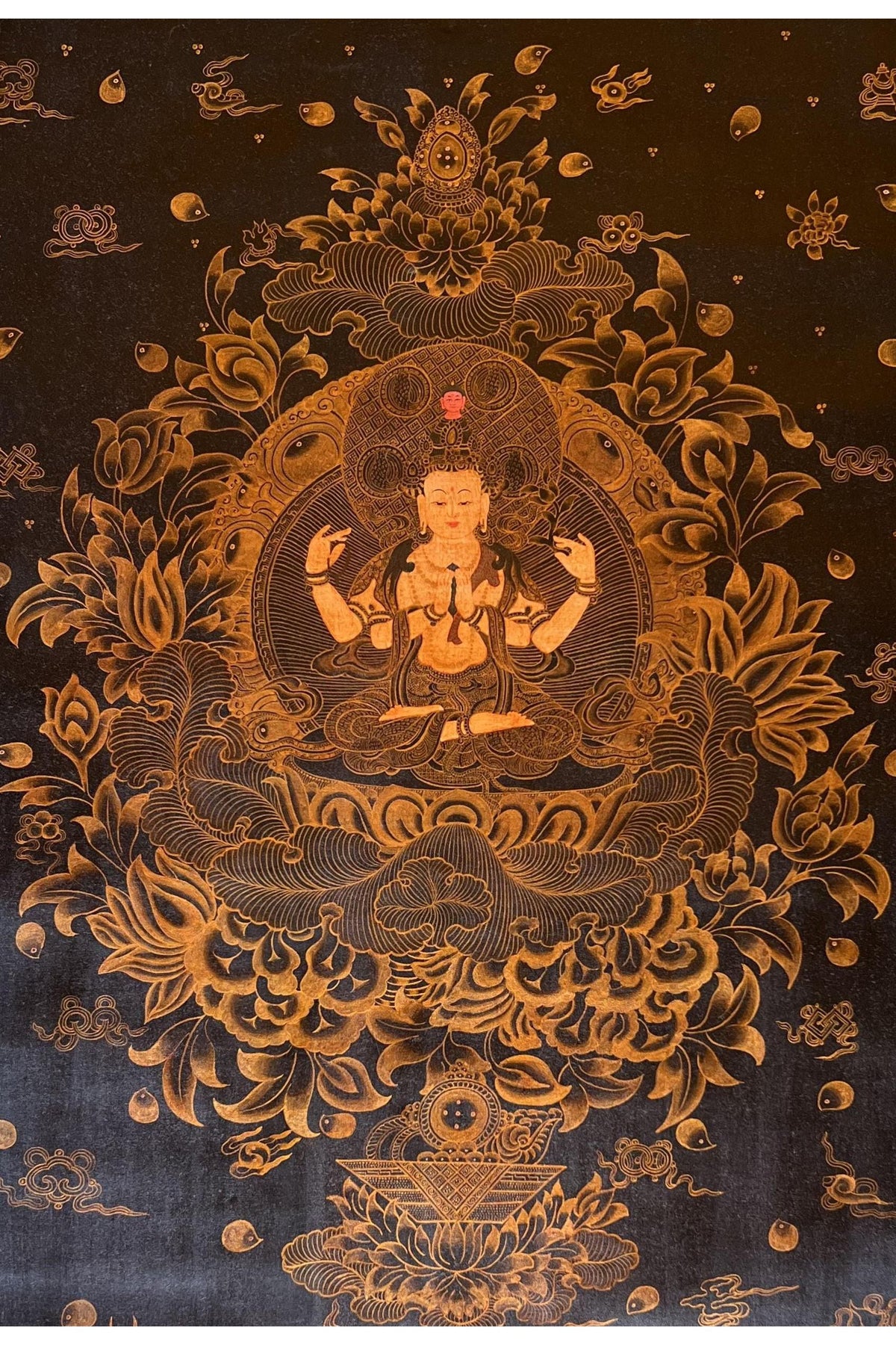 Hand-Painted White Tara Thangka – Tibetan Silk Brocade Art