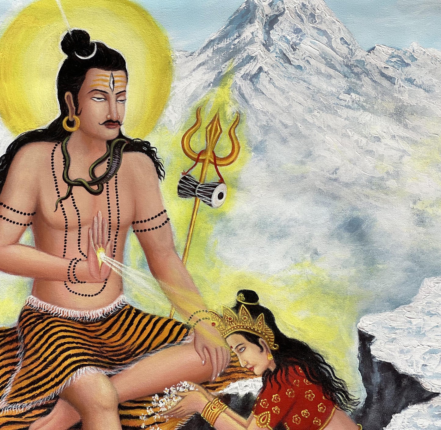 Lord Shiva Parvati Acrylic Painting: Divine Love Artwork (24 x 33 Inch)