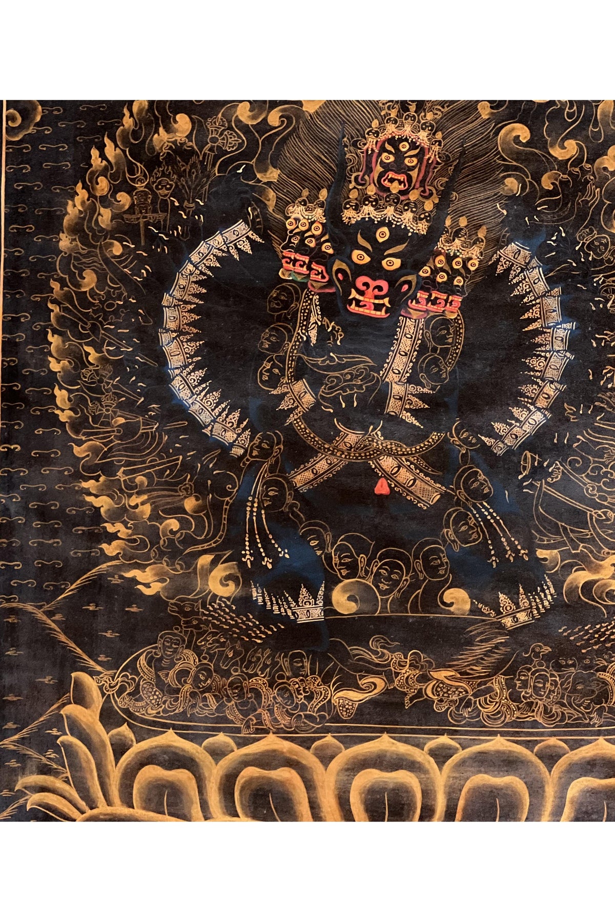 Hand-Painted Yamantaka Thangka – Black and Gold Tibetan Art