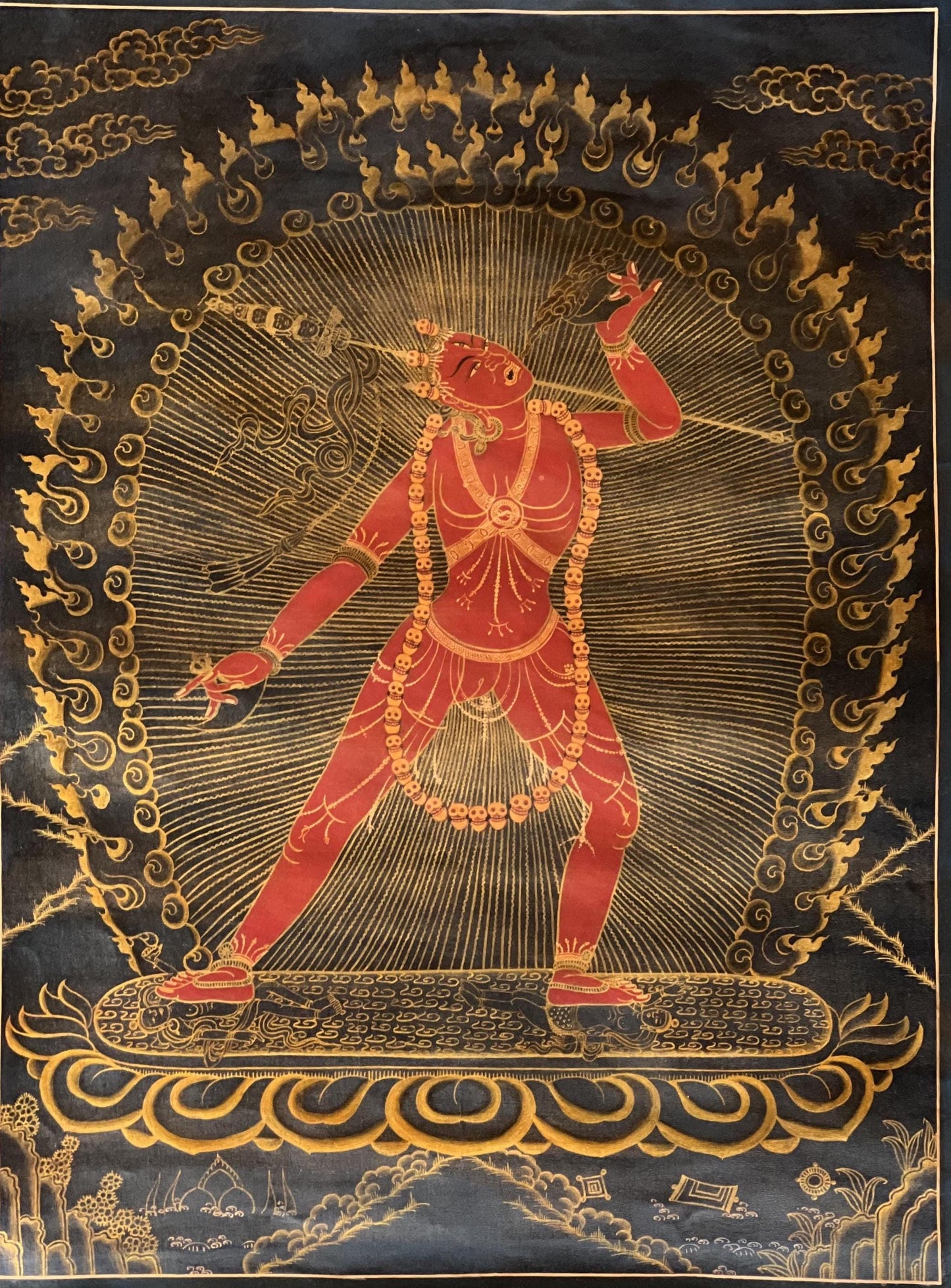 Vajrayogini Thangka Black & Gold | Hand-Painted Oil Varnished Tibetan Tantric Art