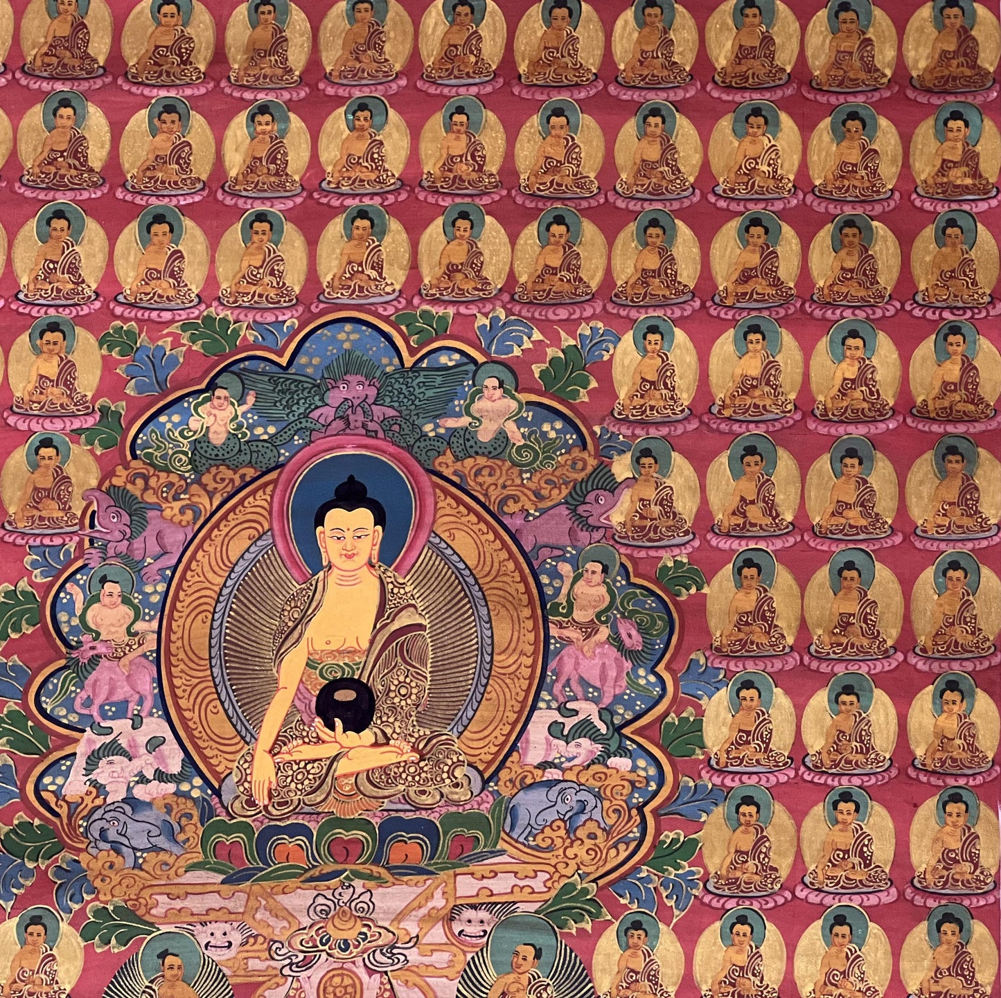 Hand-Painted Shakyamuni Buddha Thangka – Tibetan Art with Silk Brocade