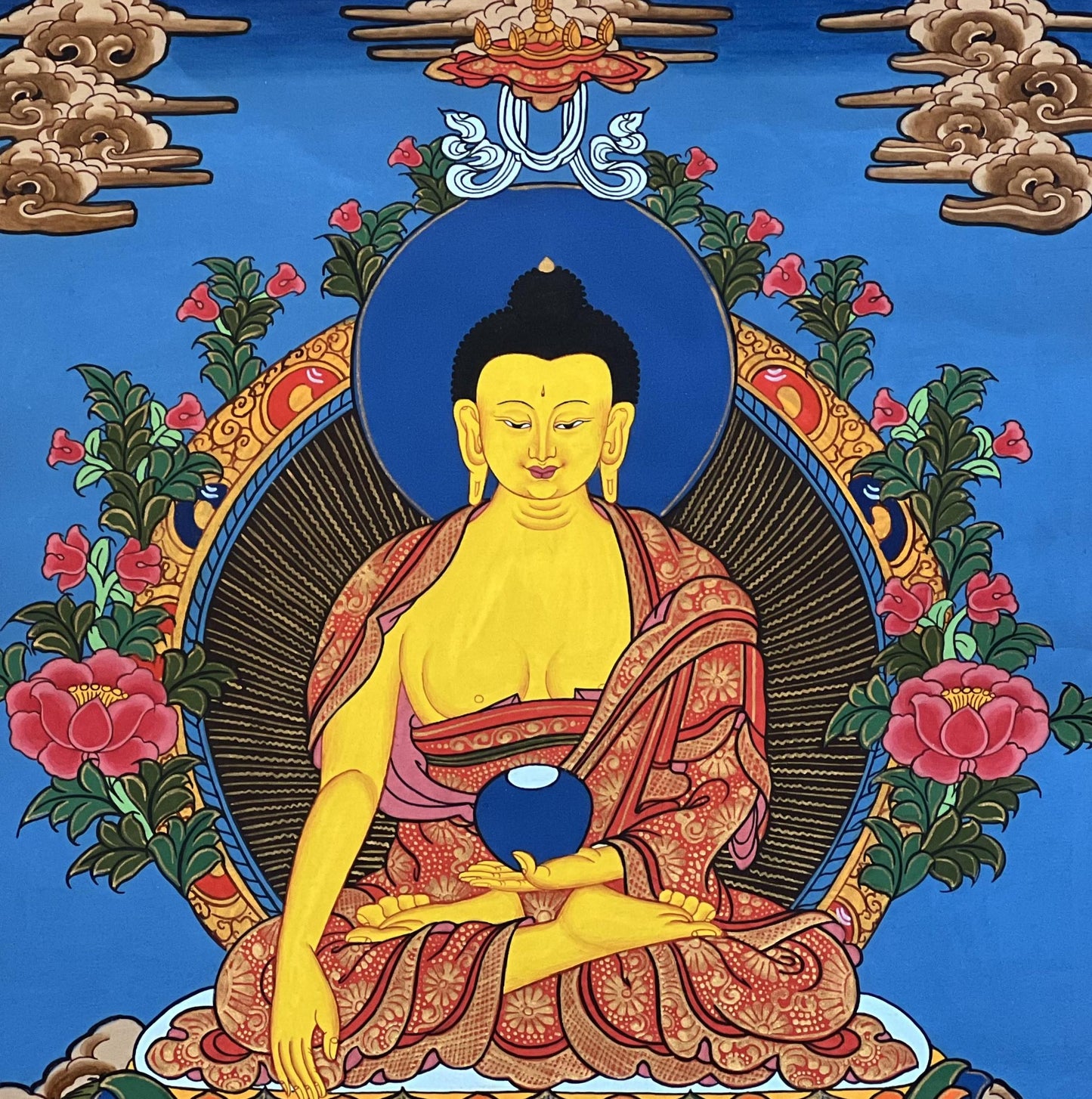 Exquisite Hand-Painted Tibetan Thangka of Shakyamuni Buddha - Traditional Silk Framed Art for Spiritual Decor