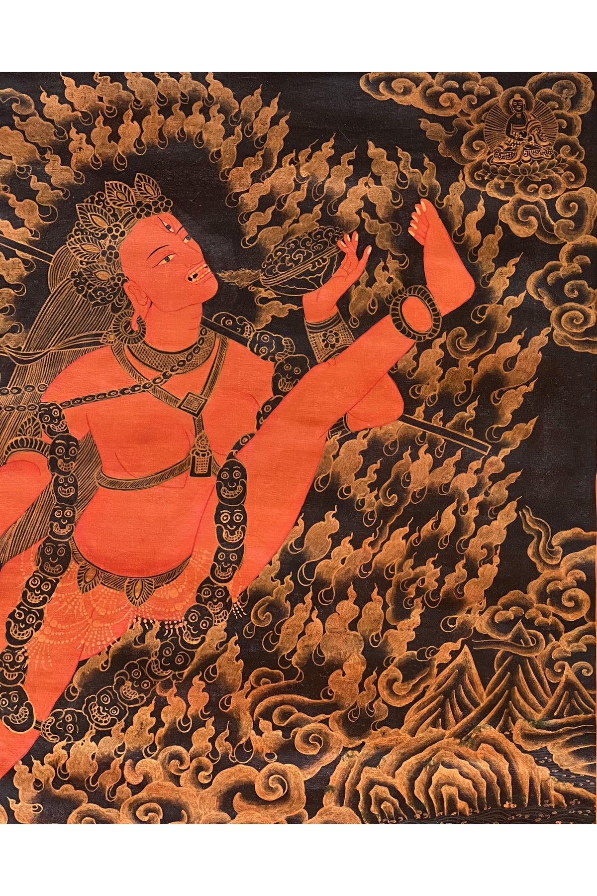 Hand-Painted Akash Jogini Thangka | Oil Varnished Tibetan Art with Silk Brocade