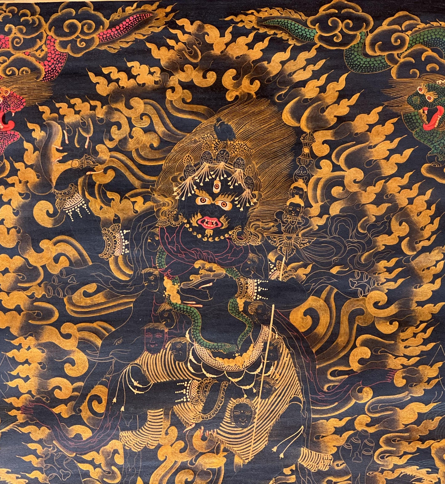 Hand-Painted Vajravarahi Thangka Art | Black & Gold Female Buddha
