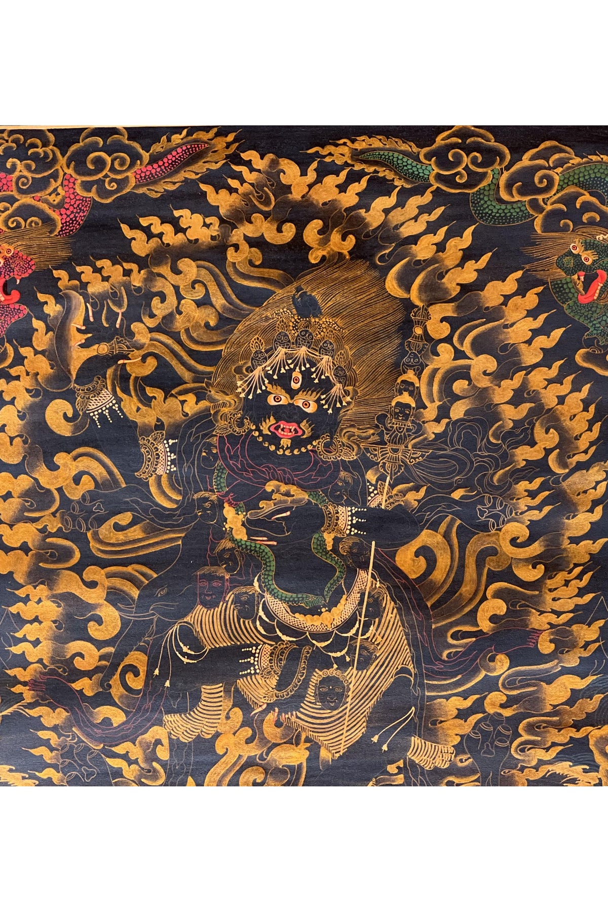 Hand-Painted Vajravarahi Thangka Art | Black & Gold Female Buddha