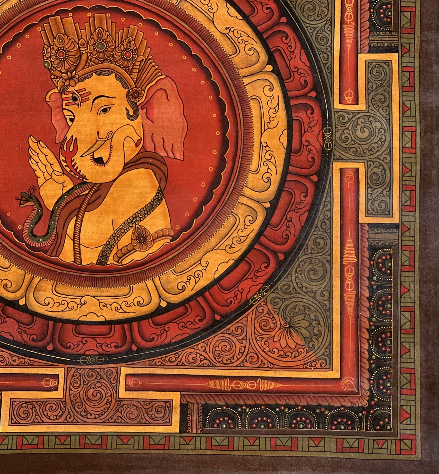 Hand-Painted Ganesha Shri Yantra – Newari Thangka Art